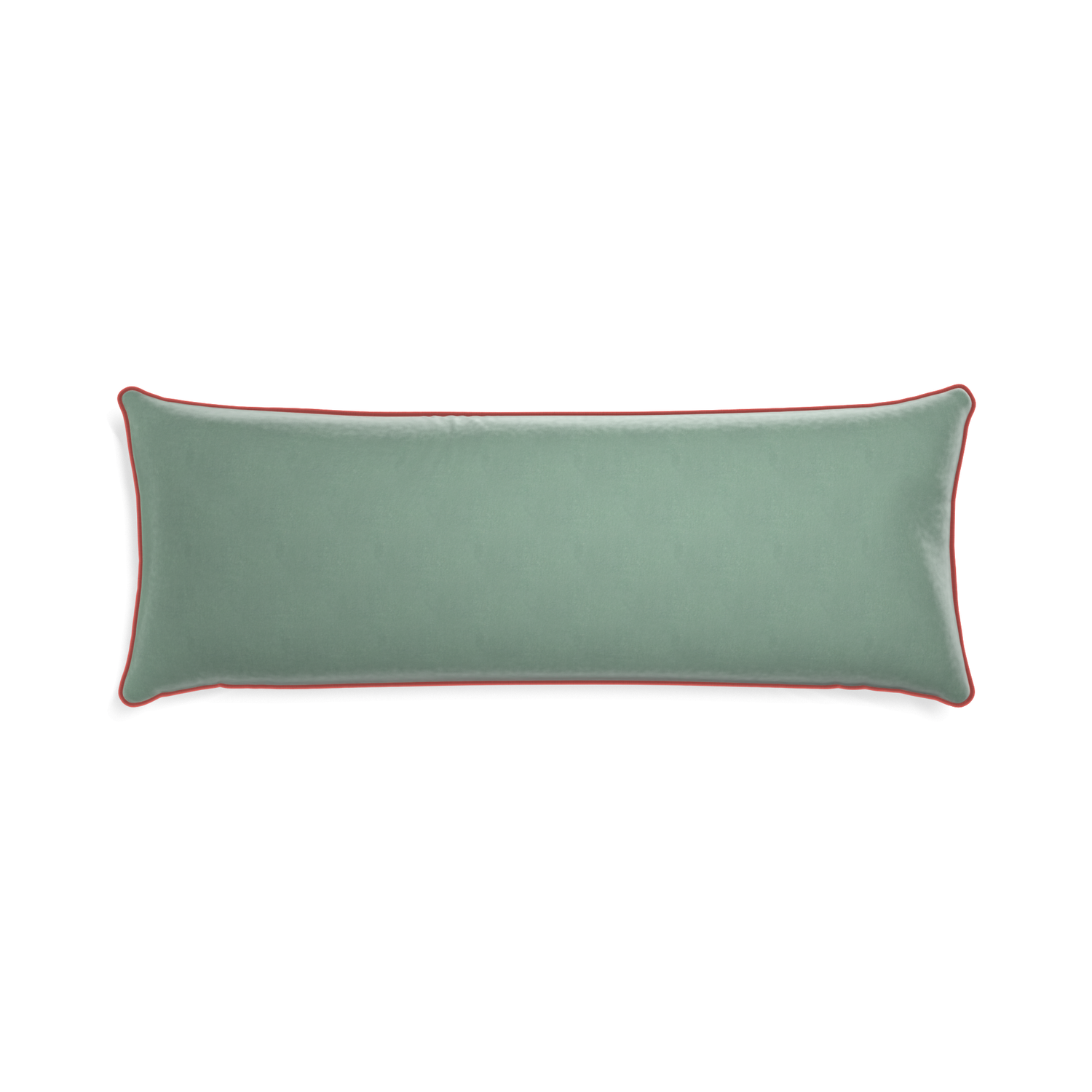 rectangle blue green velvet pillow with coral piping