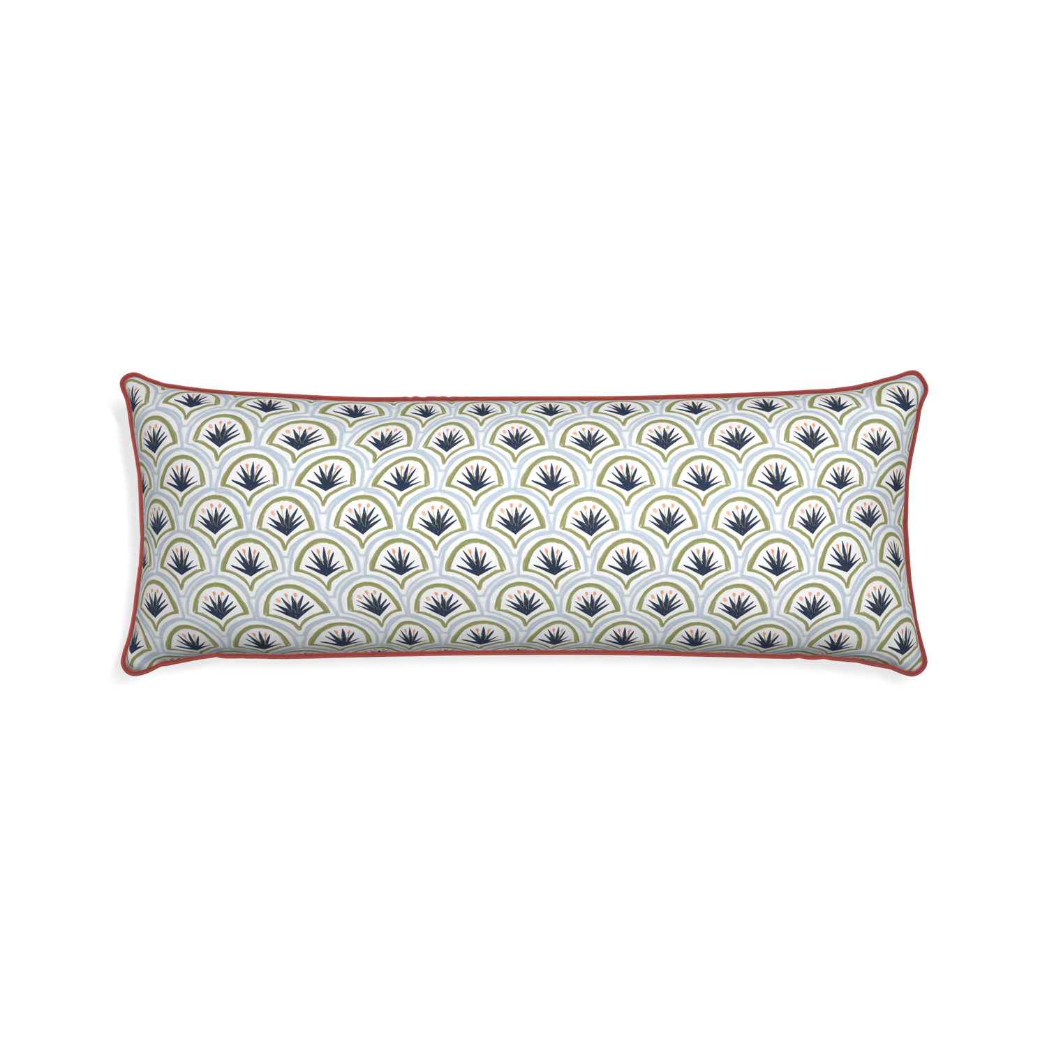 Xl-lumbar thatcher midnight custom art deco palm patternpillow with c piping on white background