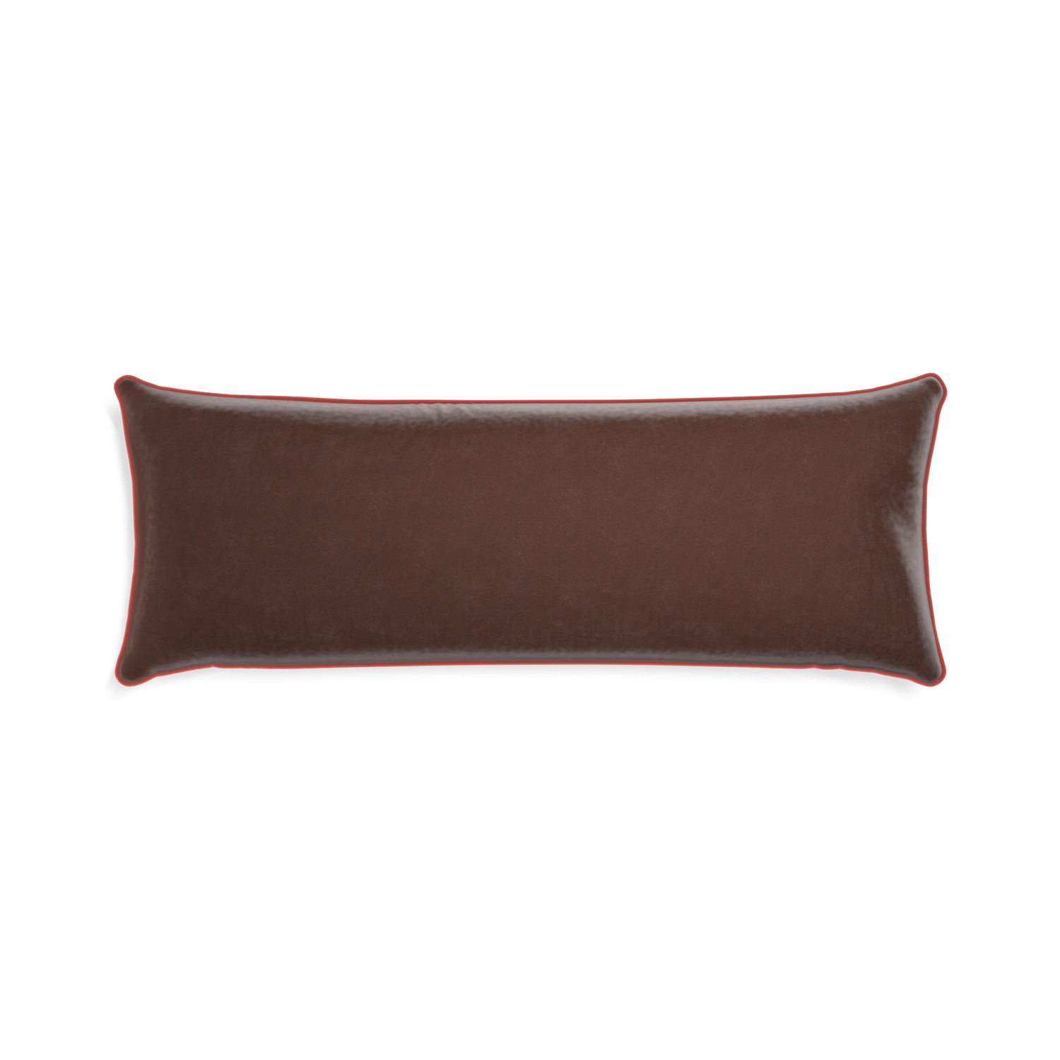 rectangle brown velvet pillow with coral piping