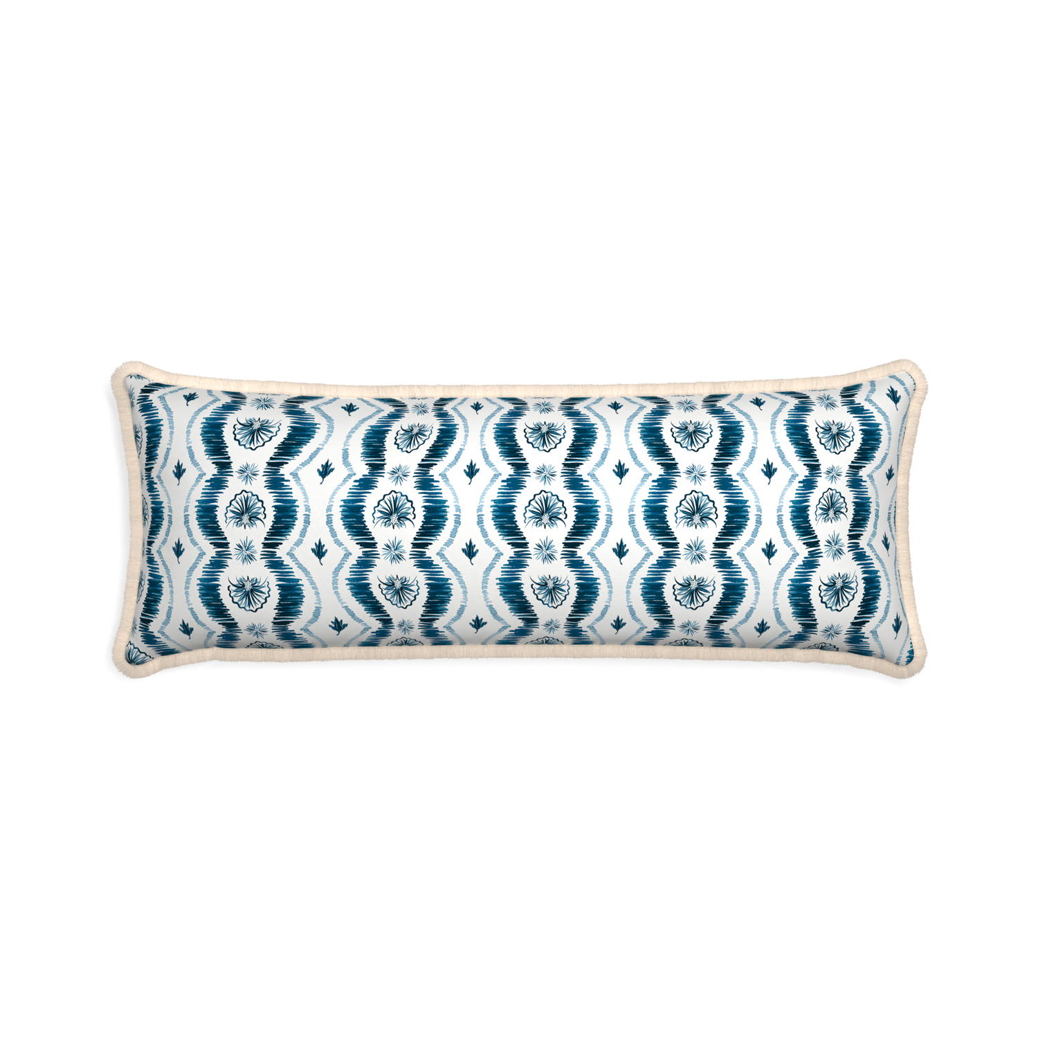 Xl-lumbar alice custom pillow with cream fringe on white background