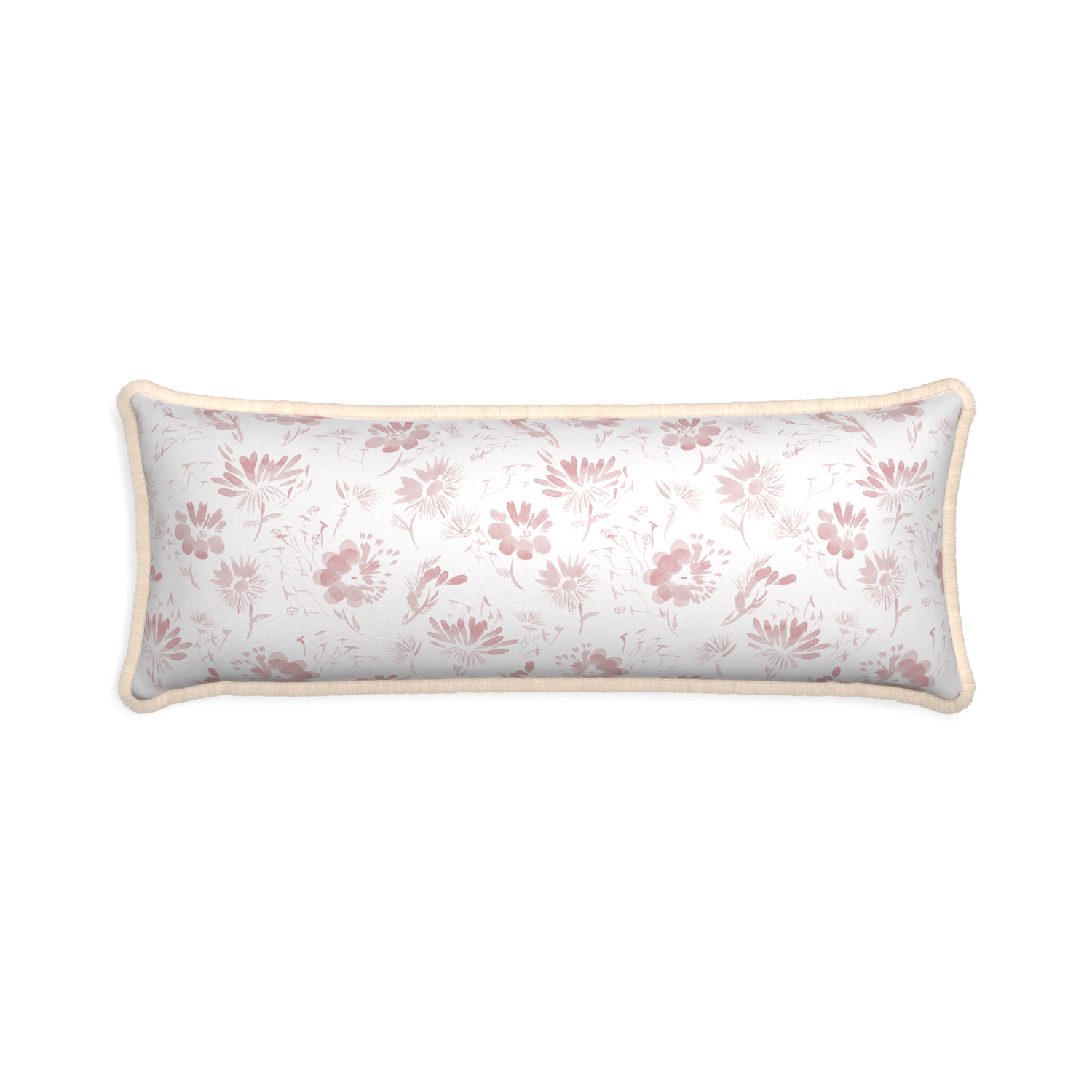 Xl-lumbar blake custom pillow with cream fringe on white background