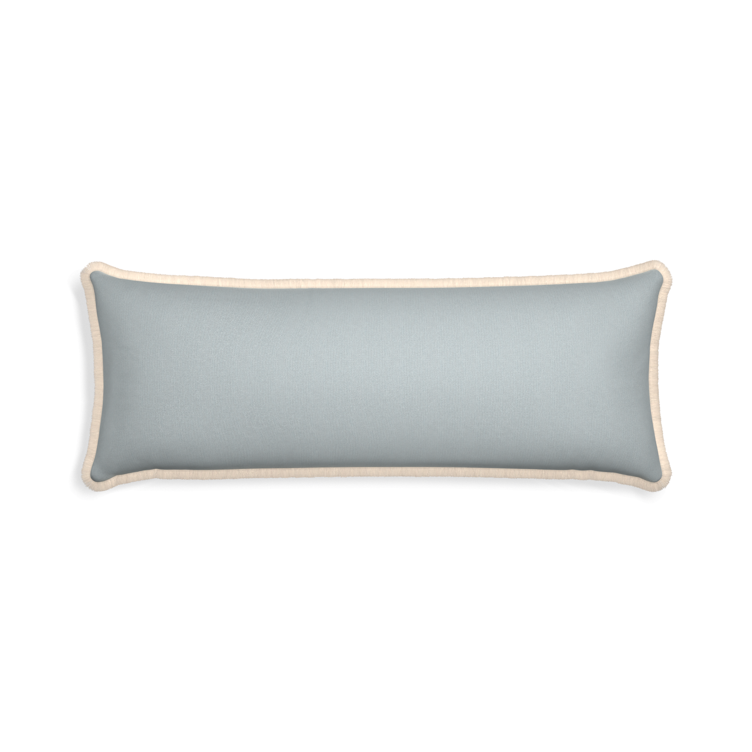 Xl-lumbar sea custom grey bluepillow with cream fringe on white background