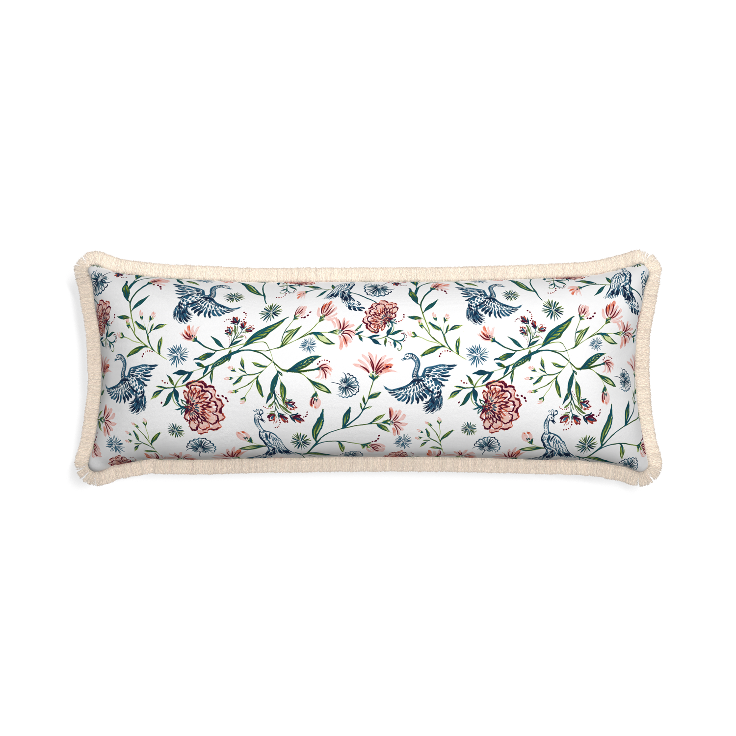 Xl-lumbar daphne cream custom pillow with cream fringe on white background