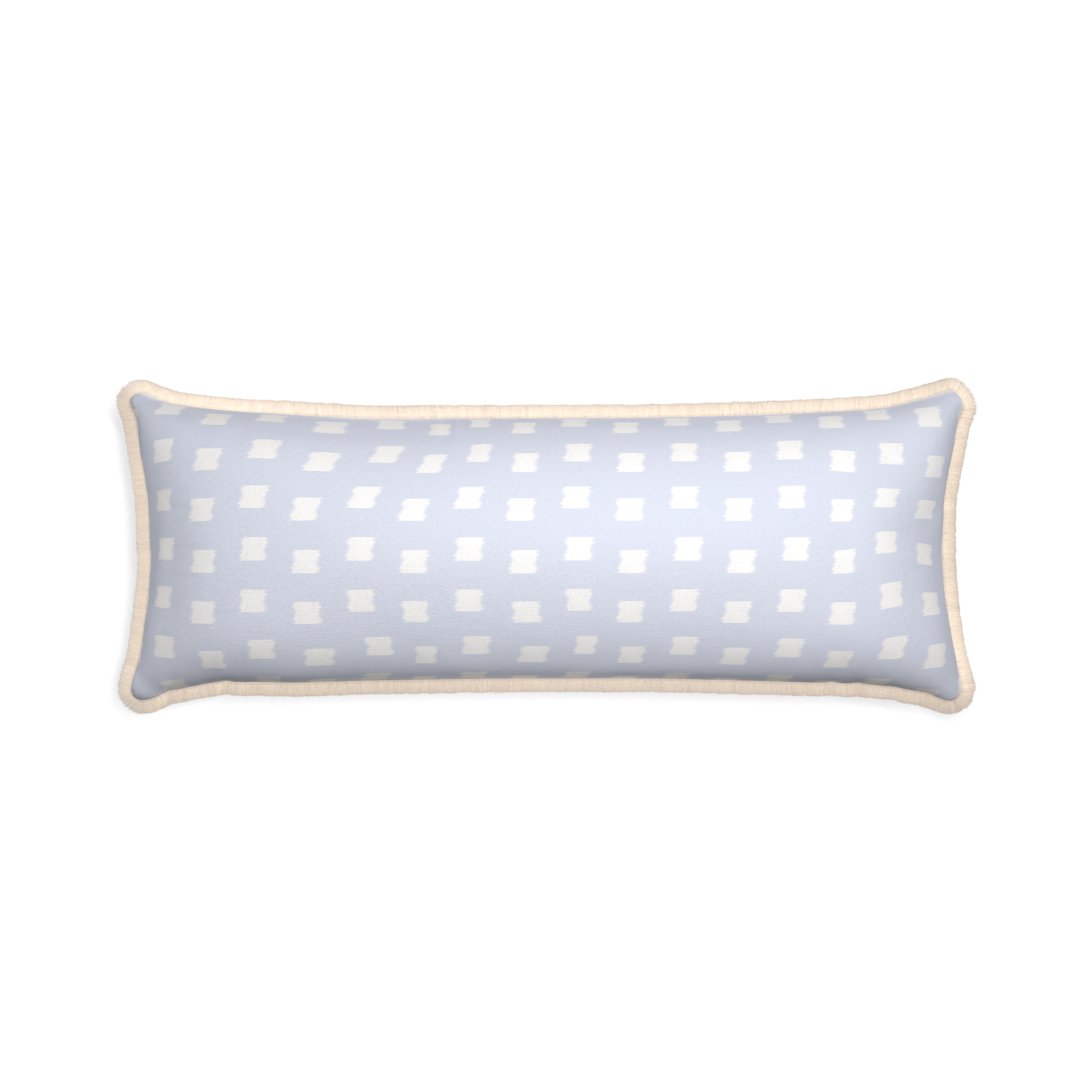 Xl-lumbar denton custom sky blue patternpillow with cream fringe on white background
