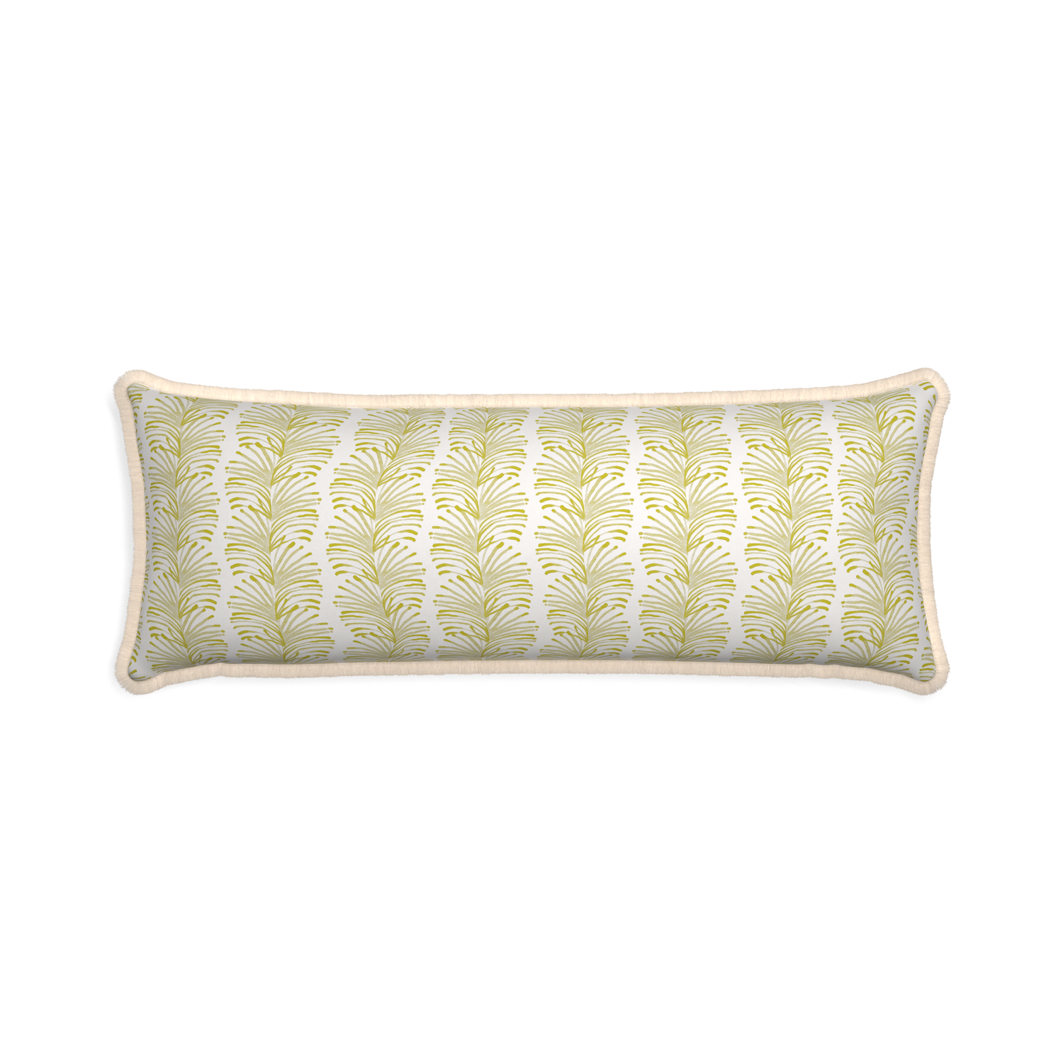 Xl-lumbar emma chartreuse custom pillow with cream fringe on white background