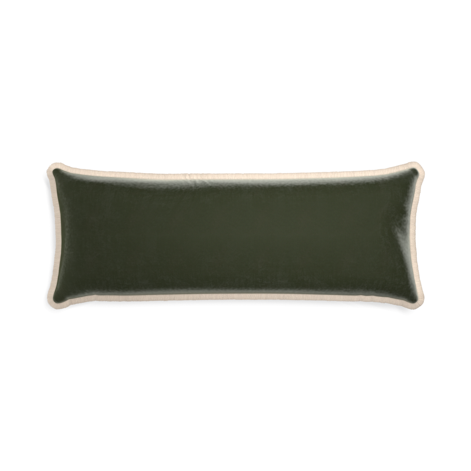 rectangle fern green velvet pillow with cream fringe