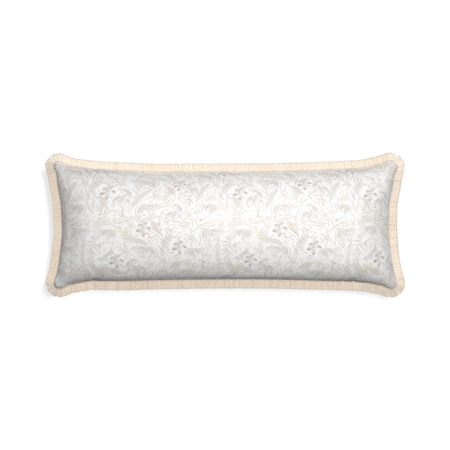 Xl-lumbar frida sand custom pillow with cream fringe on white background