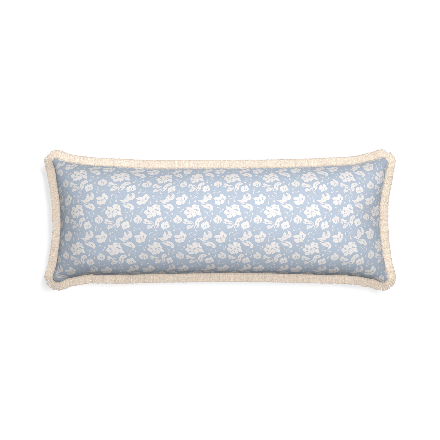 Xl-lumbar georgia custom pillow with cream fringe on white background