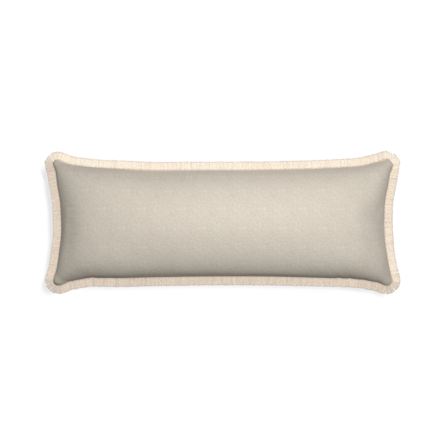 Xl-lumbar oat custom pillow with cream fringe on white background