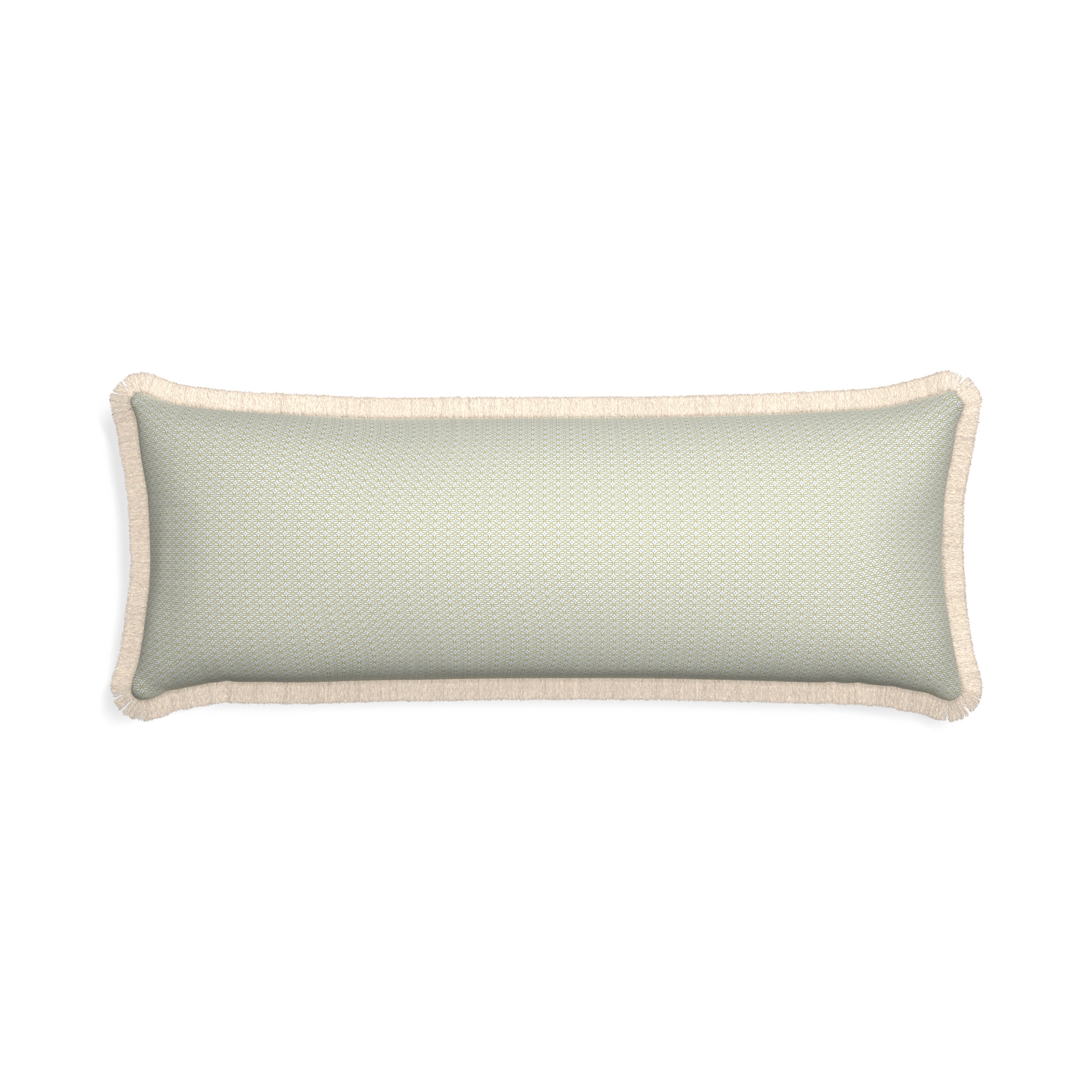 Xl-lumbar loomi moss custom pillow with cream fringe on white background