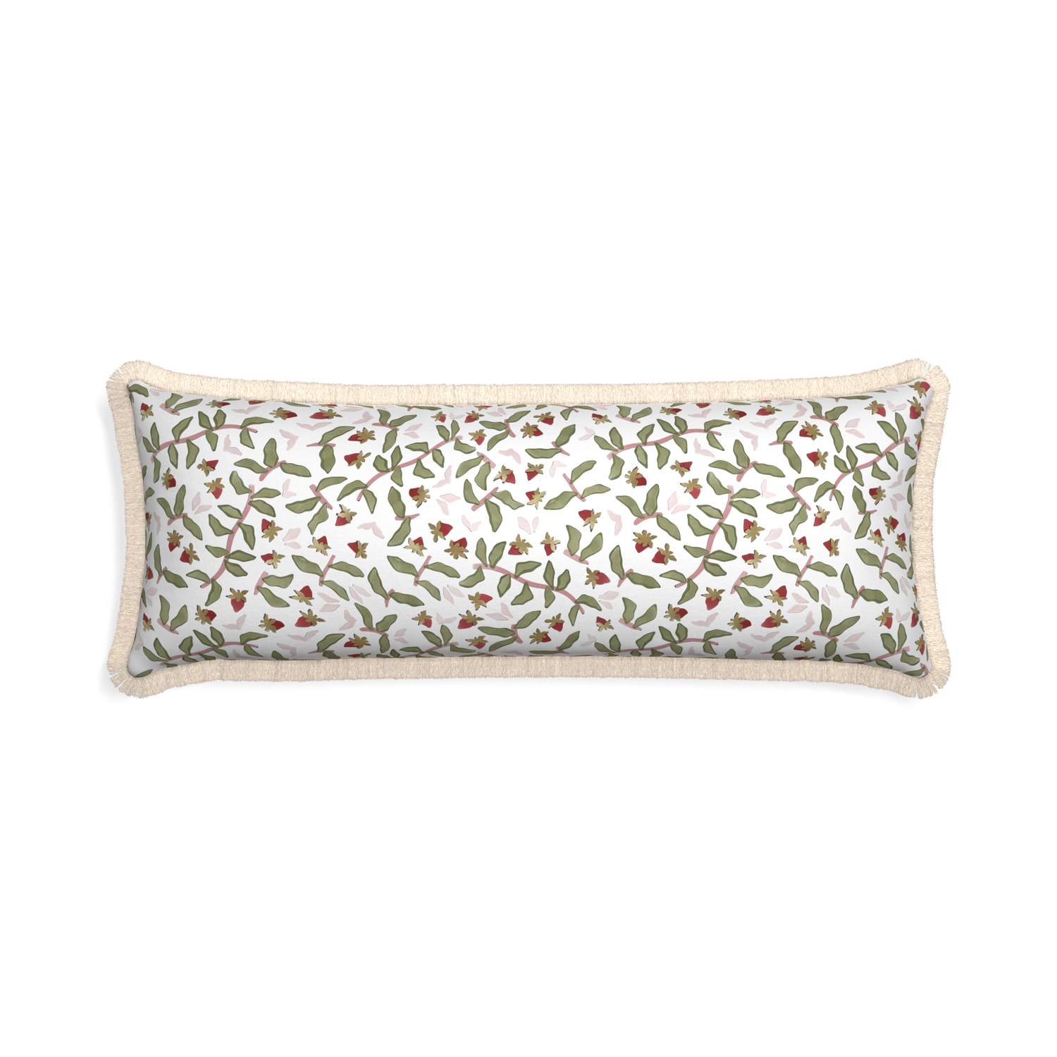 Xl-lumbar nellie custom pillow with cream fringe on white background