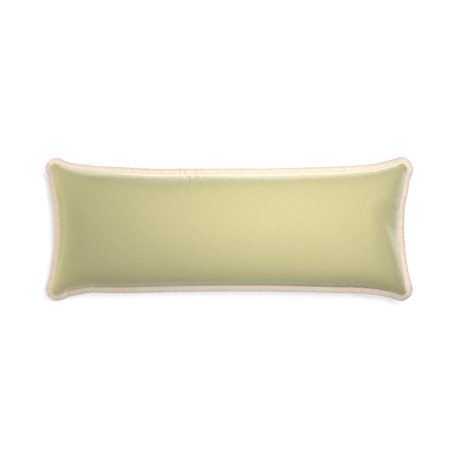 rectangle light green pillow with cream fringe