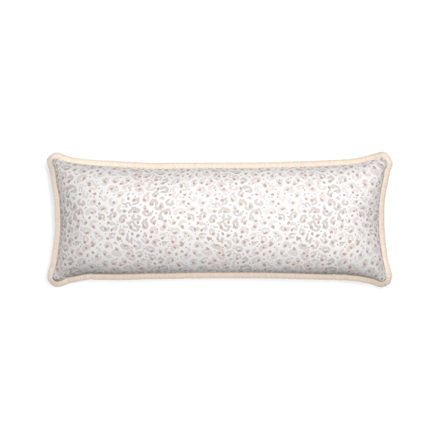 Xl-lumbar rosie custom pillow with cream fringe on white background