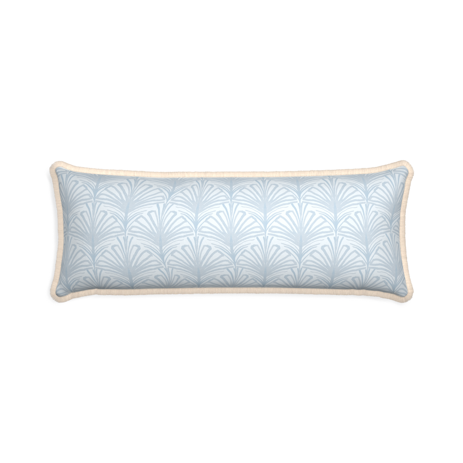 Xl-lumbar suzy sky custom pillow with cream fringe on white background
