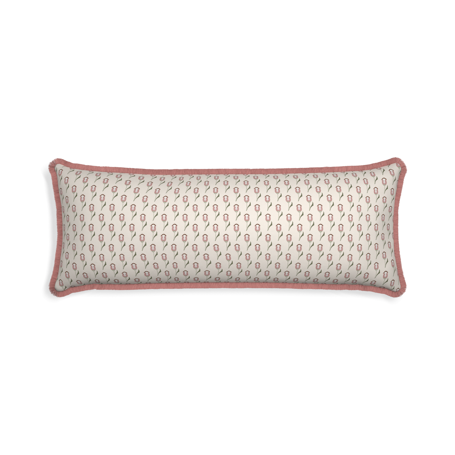 abstract floral pink lumbar pillow with pink fringe