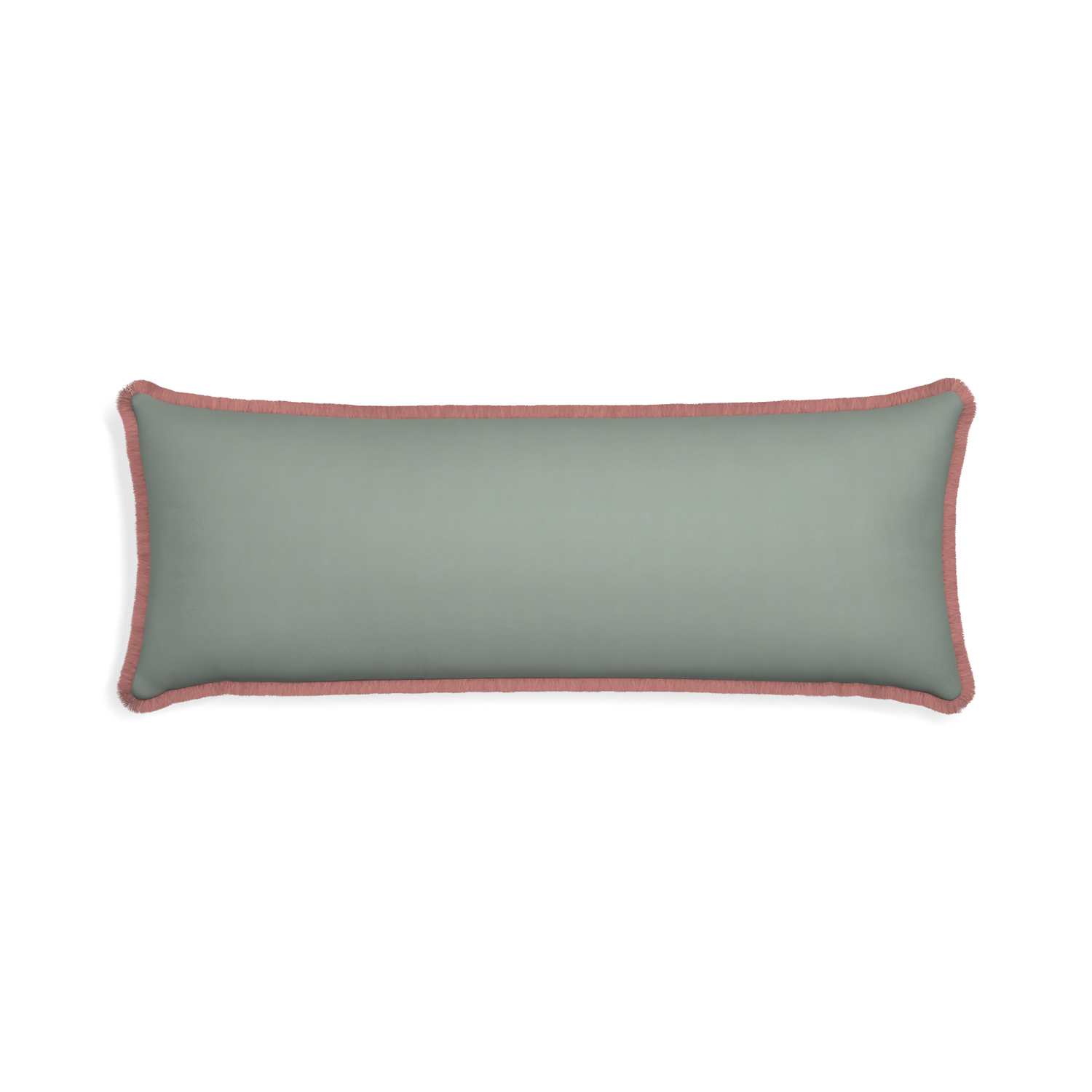 Xl-lumbar sage custom pillow with d fringe on white background