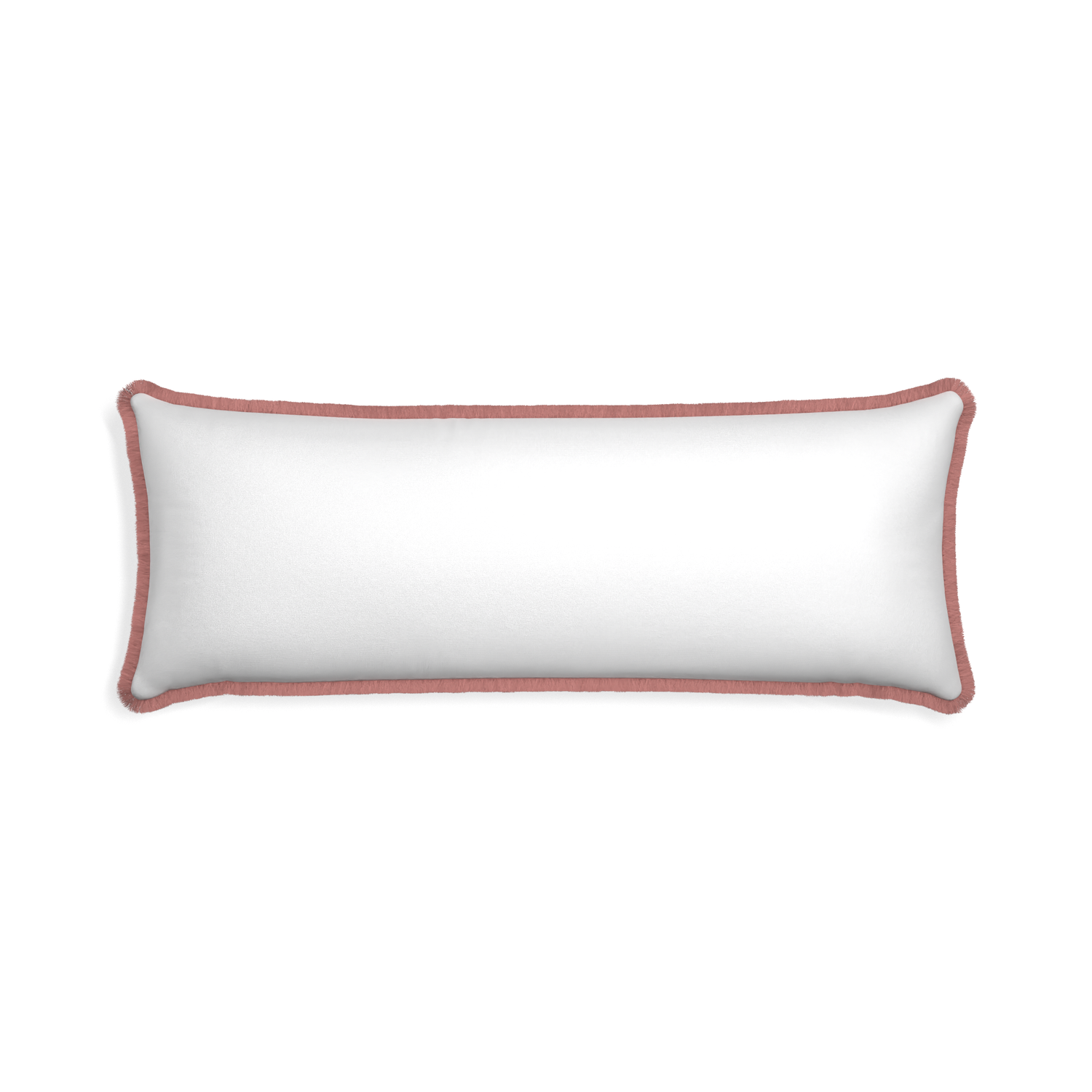 Xl-lumbar snow custom white cottonpillow with d fringe on white background