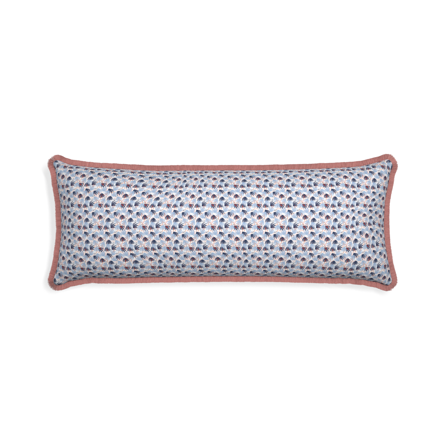 Xl-lumbar eden blue custom pillow with d fringe on white background