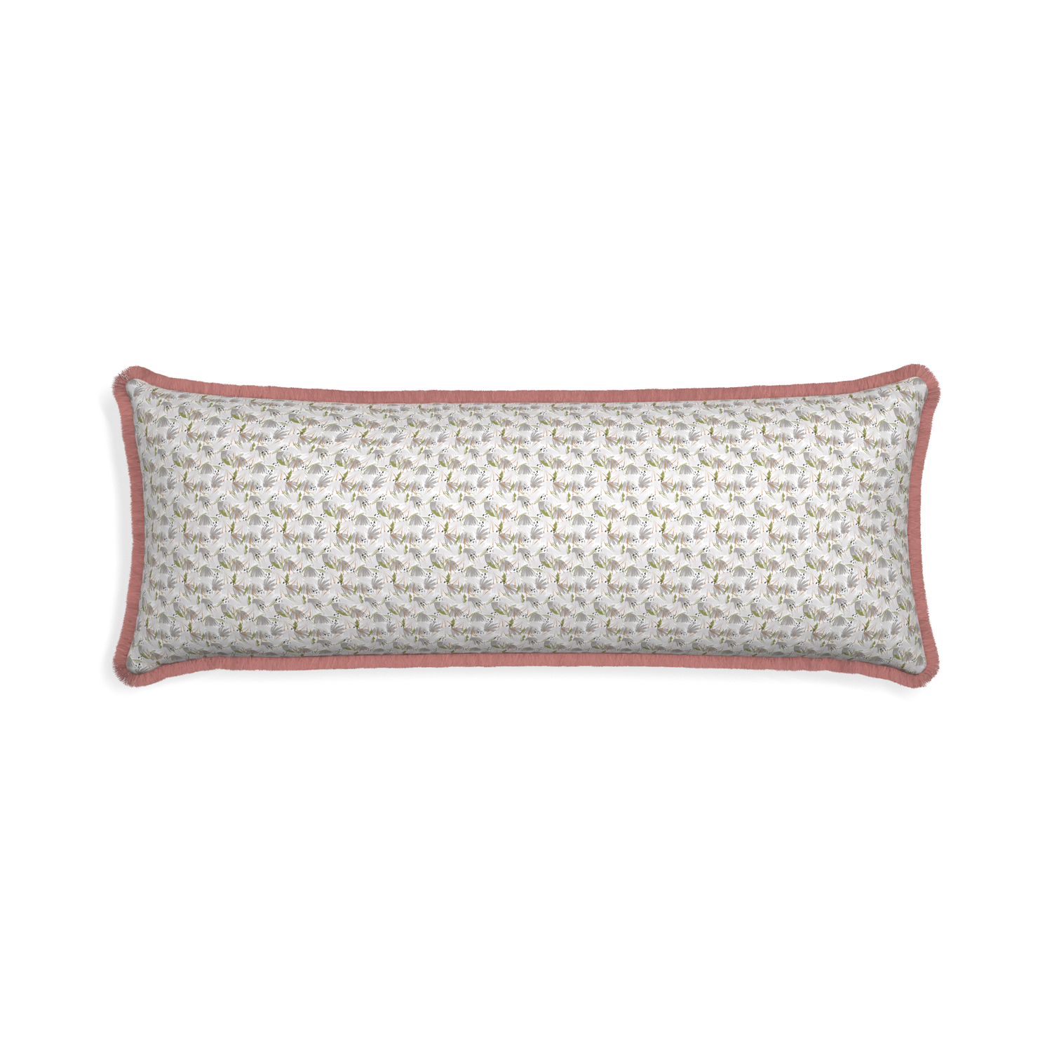 Xl-lumbar eden grey custom pillow with d fringe on white background