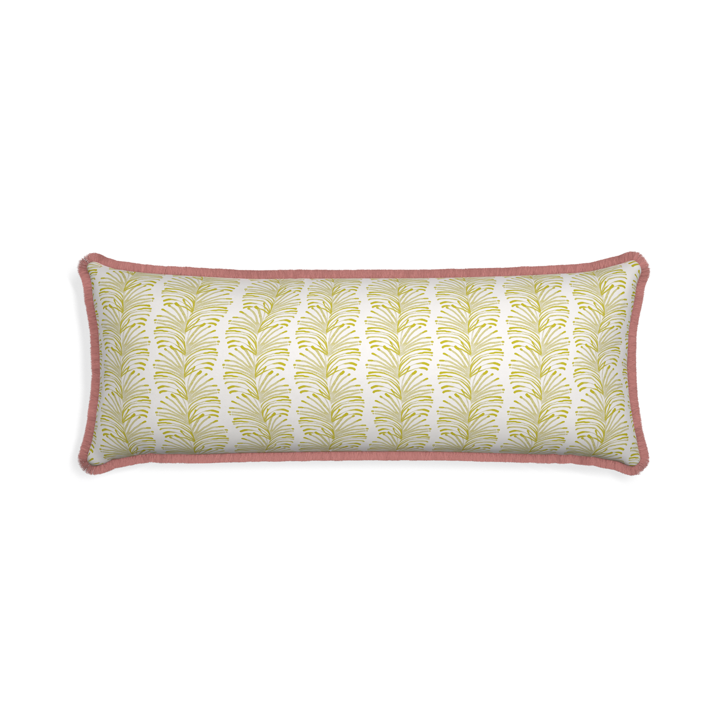 Xl-lumbar emma chartreuse custom yellow stripe chartreusepillow with d fringe on white background