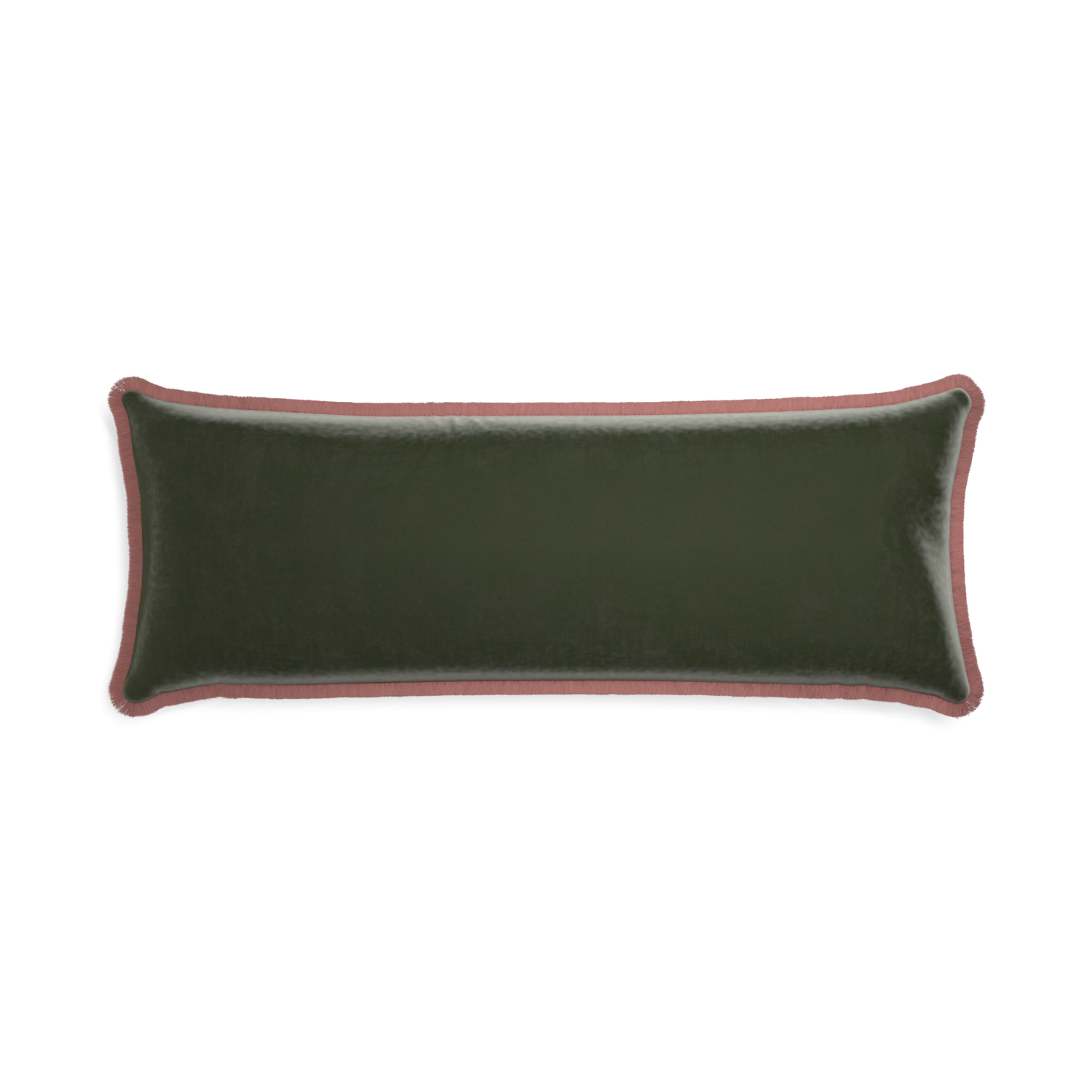 Xl-lumbar fern velvet custom pillow with d fringe on white background