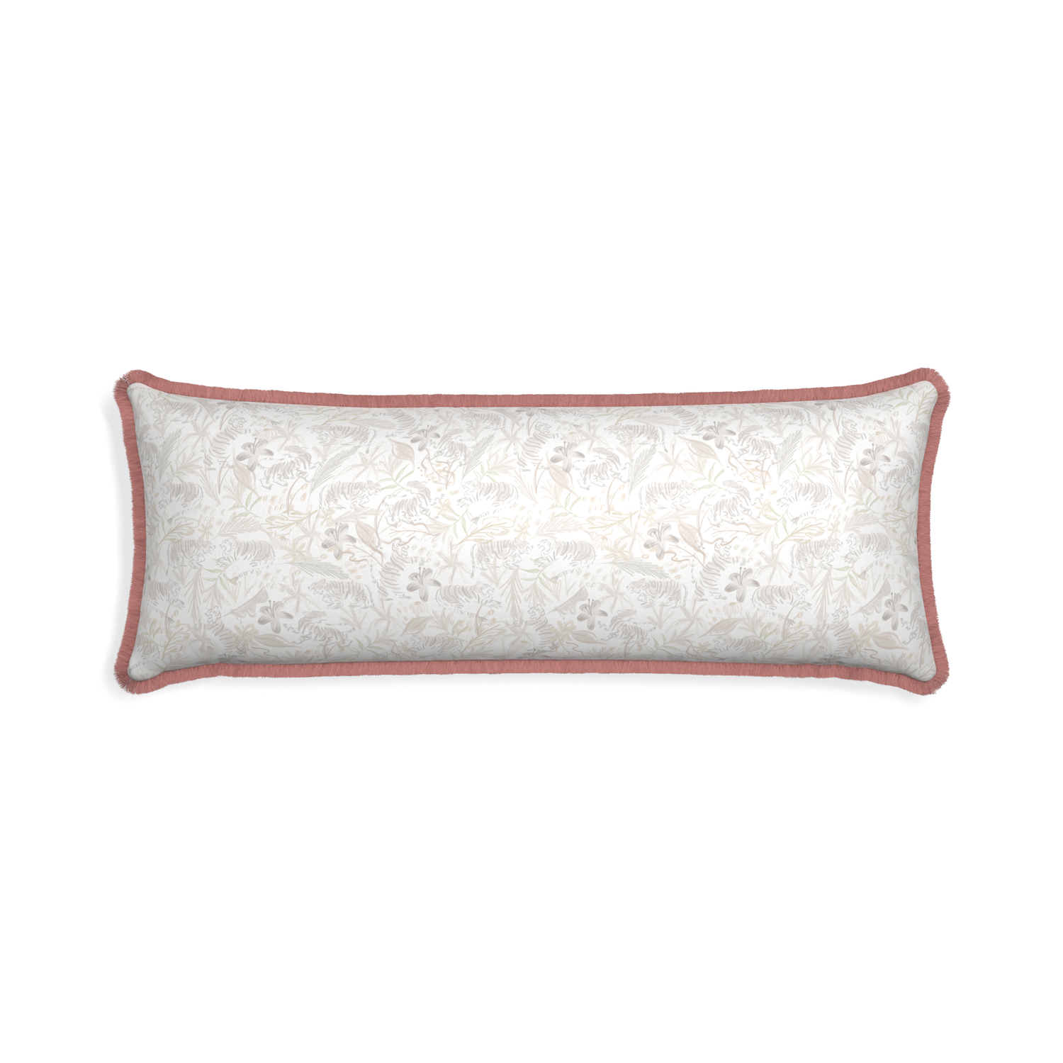 Xl-lumbar frida sand custom pillow with d fringe on white background