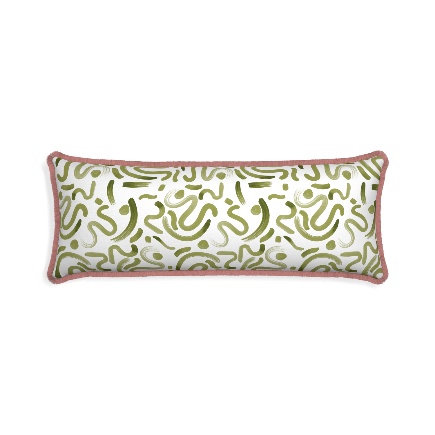 Xl-lumbar hockney moss custom pillow with d fringe on white background