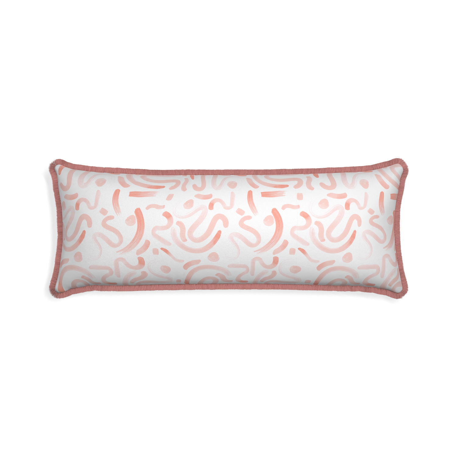 Xl-lumbar hockney pink custom pink graphicpillow with d fringe on white background