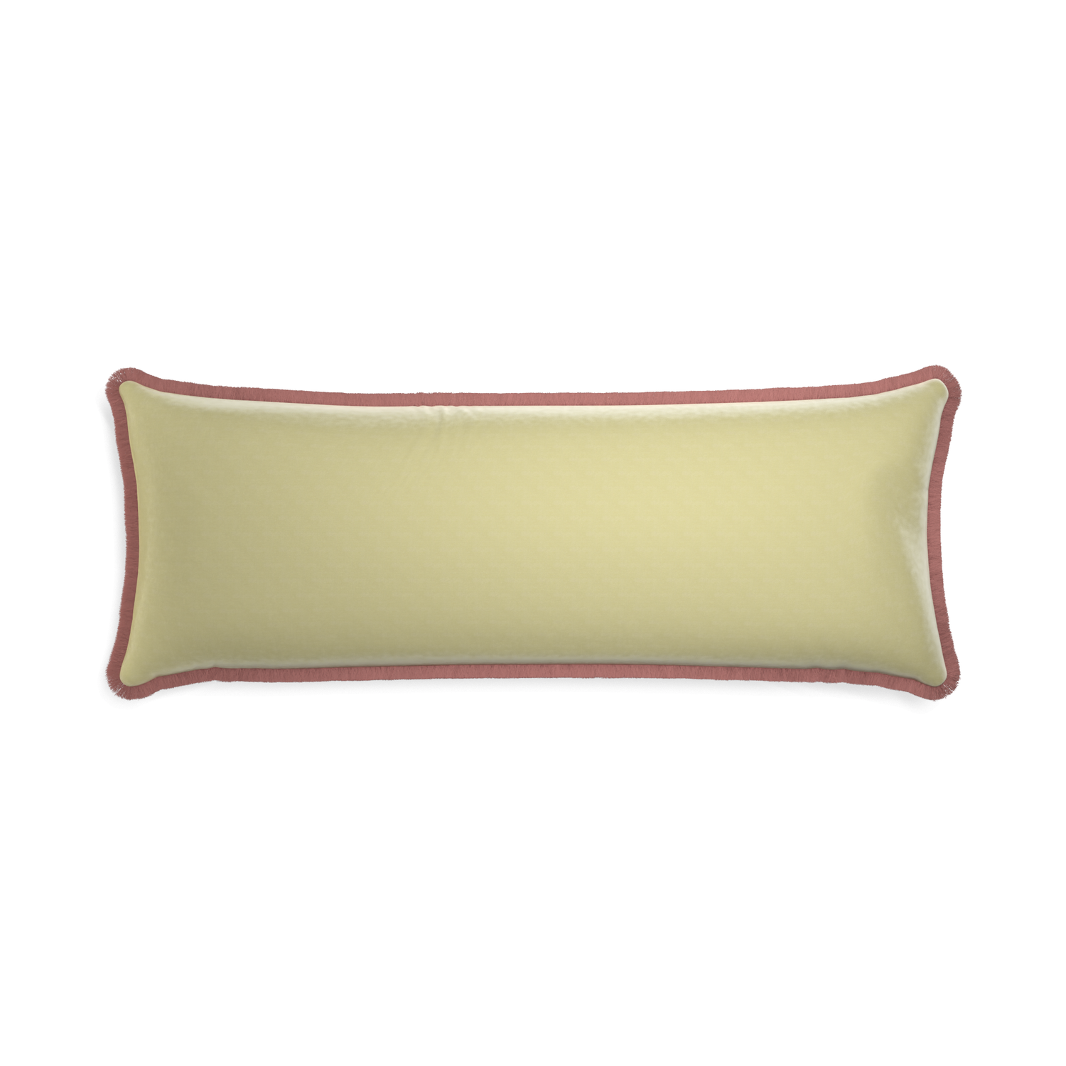rectangle light green pillow with dusty rose pink fringe
