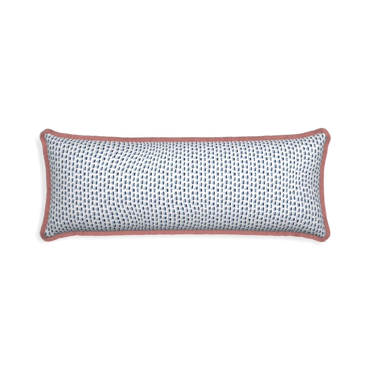 Xl-lumbar poppy blue custom pillow with d fringe on white background