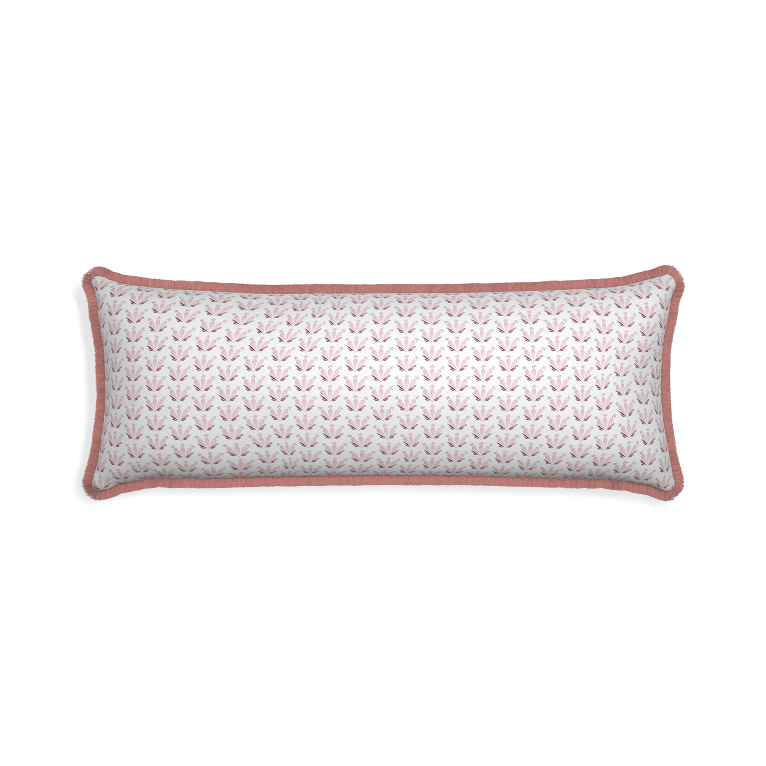 Xl-lumbar serena pink custom pillow with d fringe on white background
