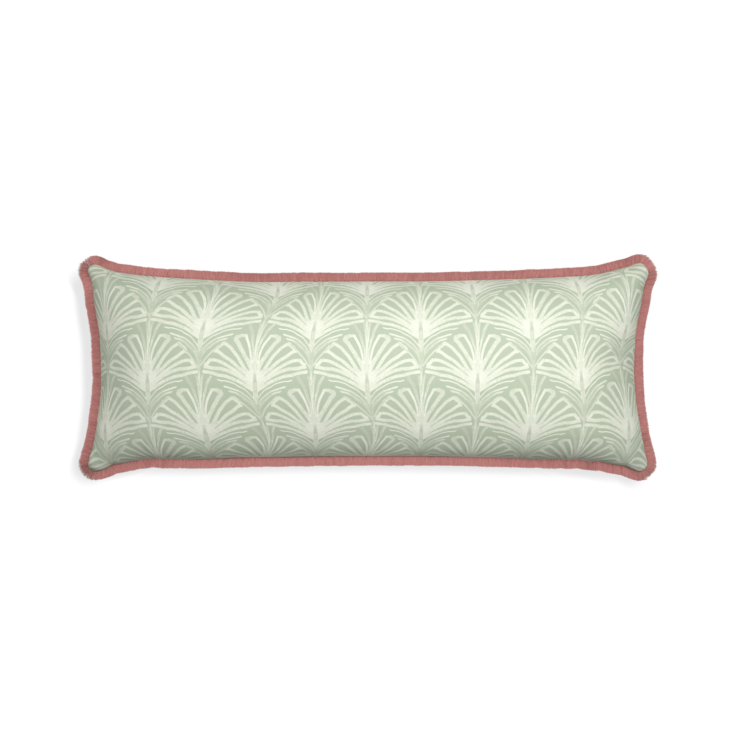 Xl-lumbar suzy sage custom pillow with d fringe on white background