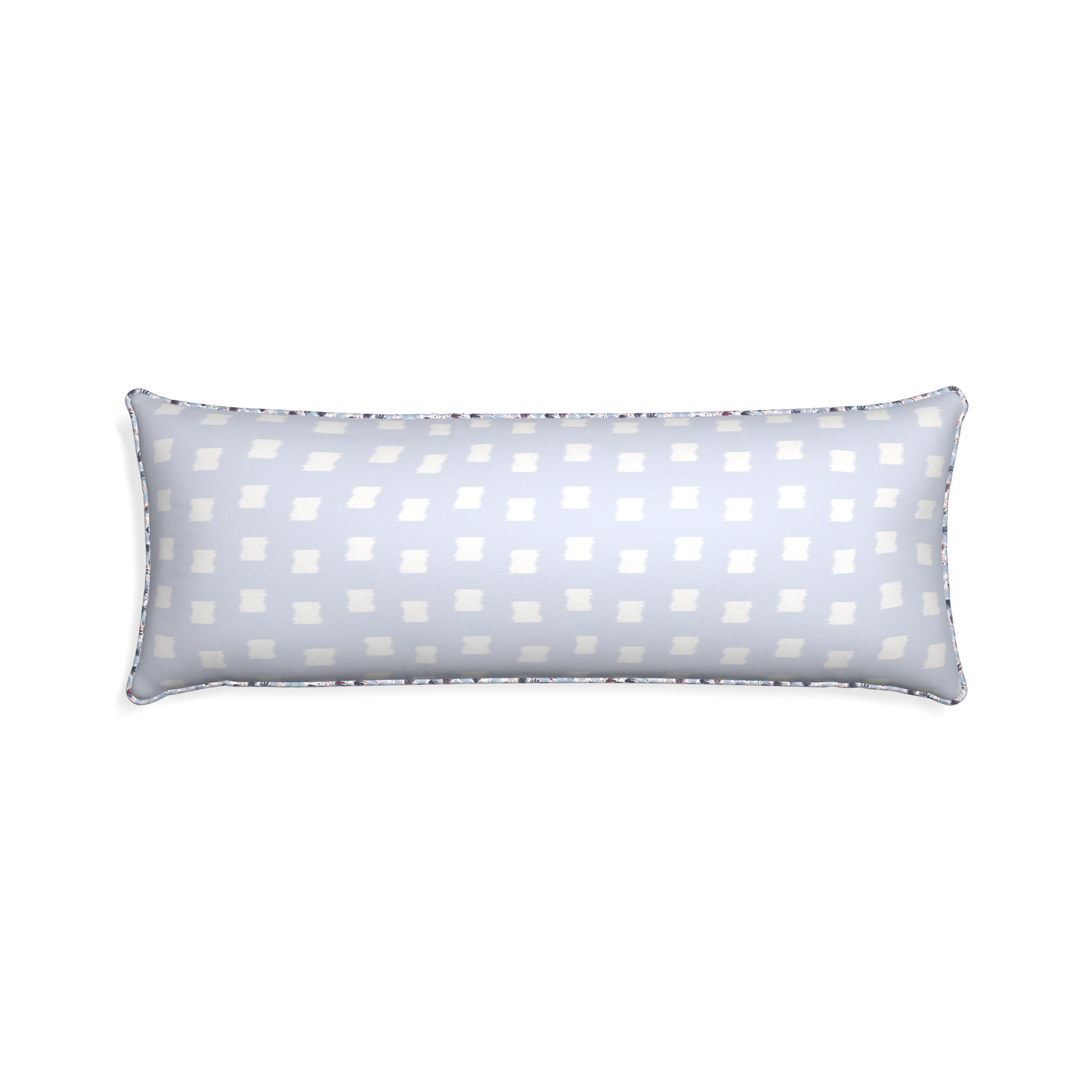 Xl-lumbar denton custom sky blue patternpillow with e piping on white background