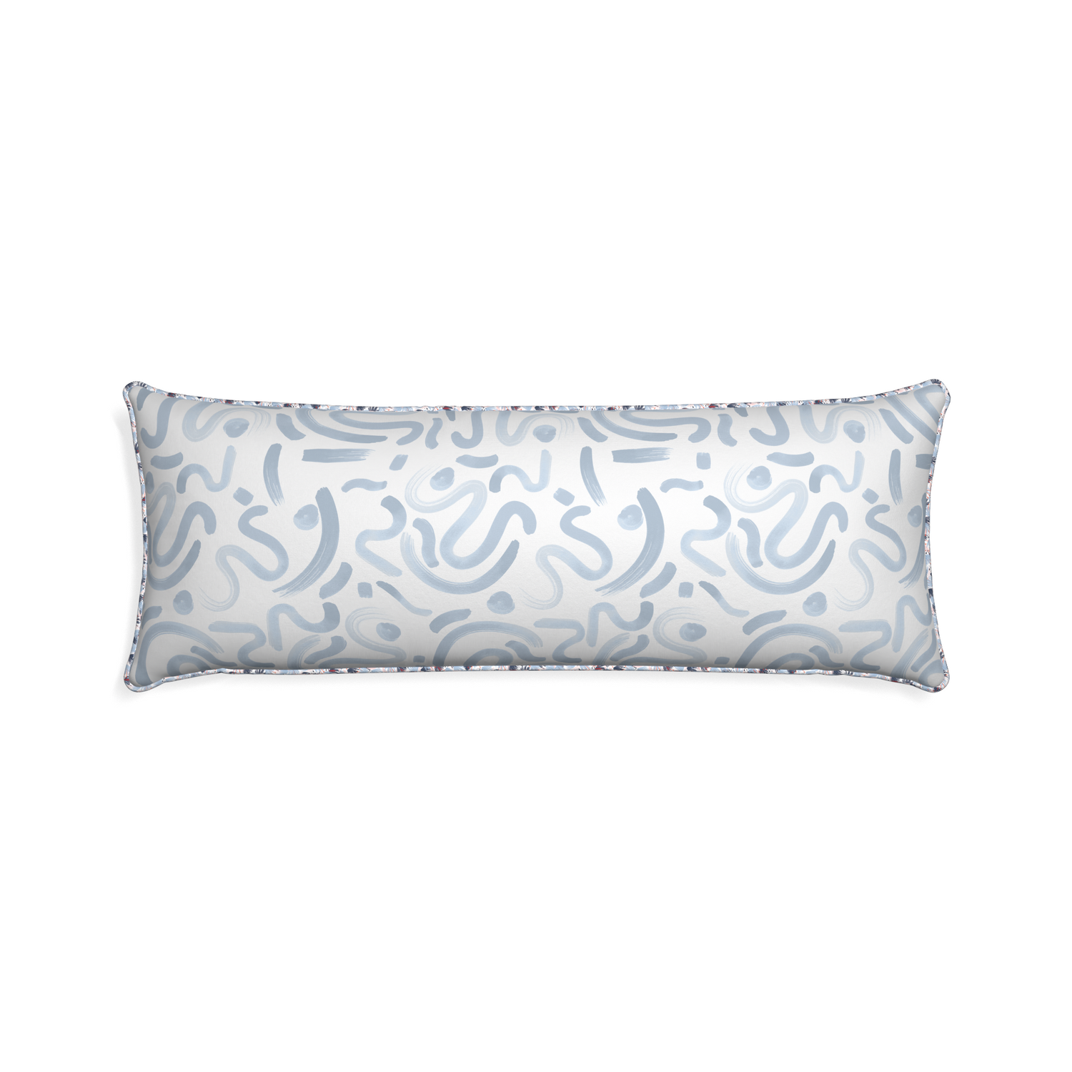 Xl-lumbar hockney sky custom pillow with e piping on white background