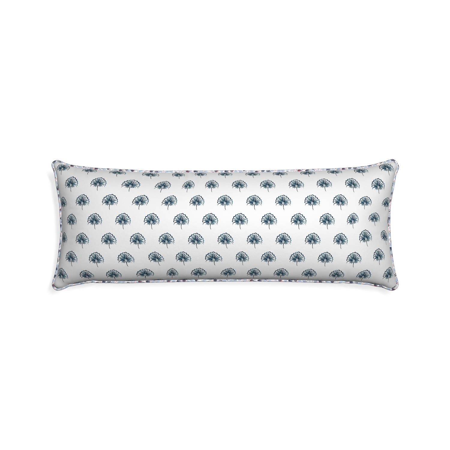 Xl-lumbar penelope midnight custom pillow with e piping on white background