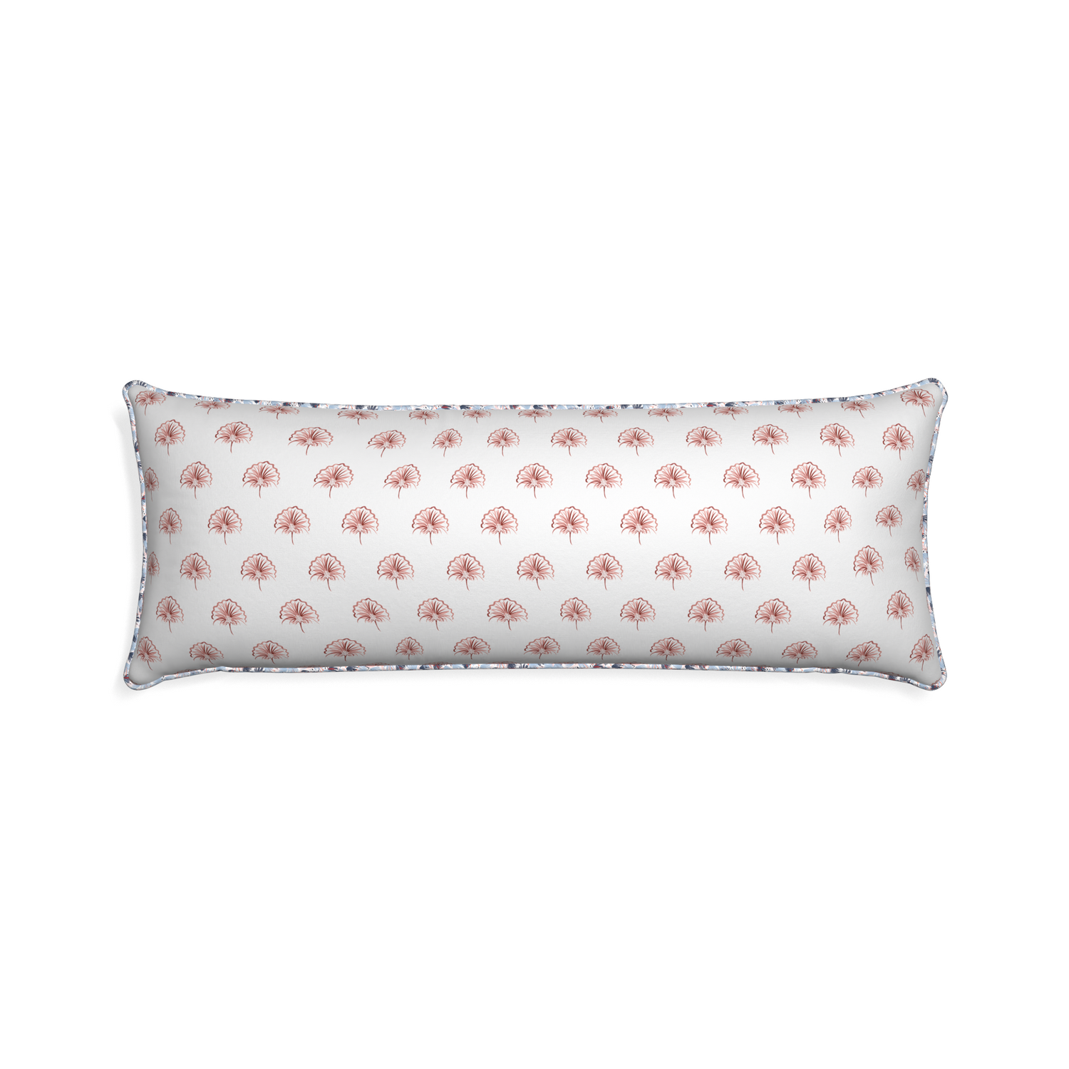 Xl-lumbar penelope rose custom pillow with e piping on white background
