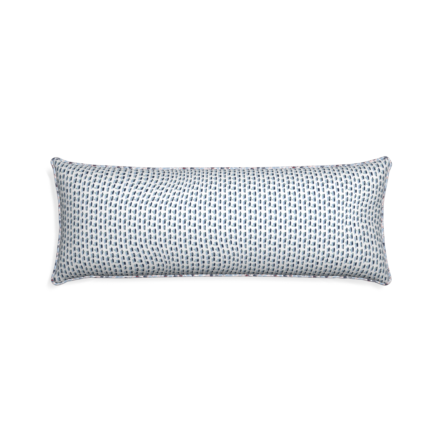 Xl-lumbar poppy blue custom pillow with e piping on white background
