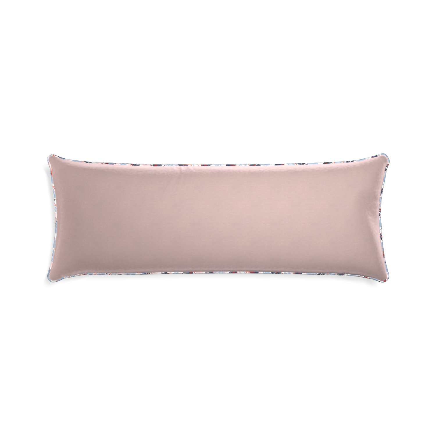Xl-lumbar rose velvet custom pillow with e piping on white background