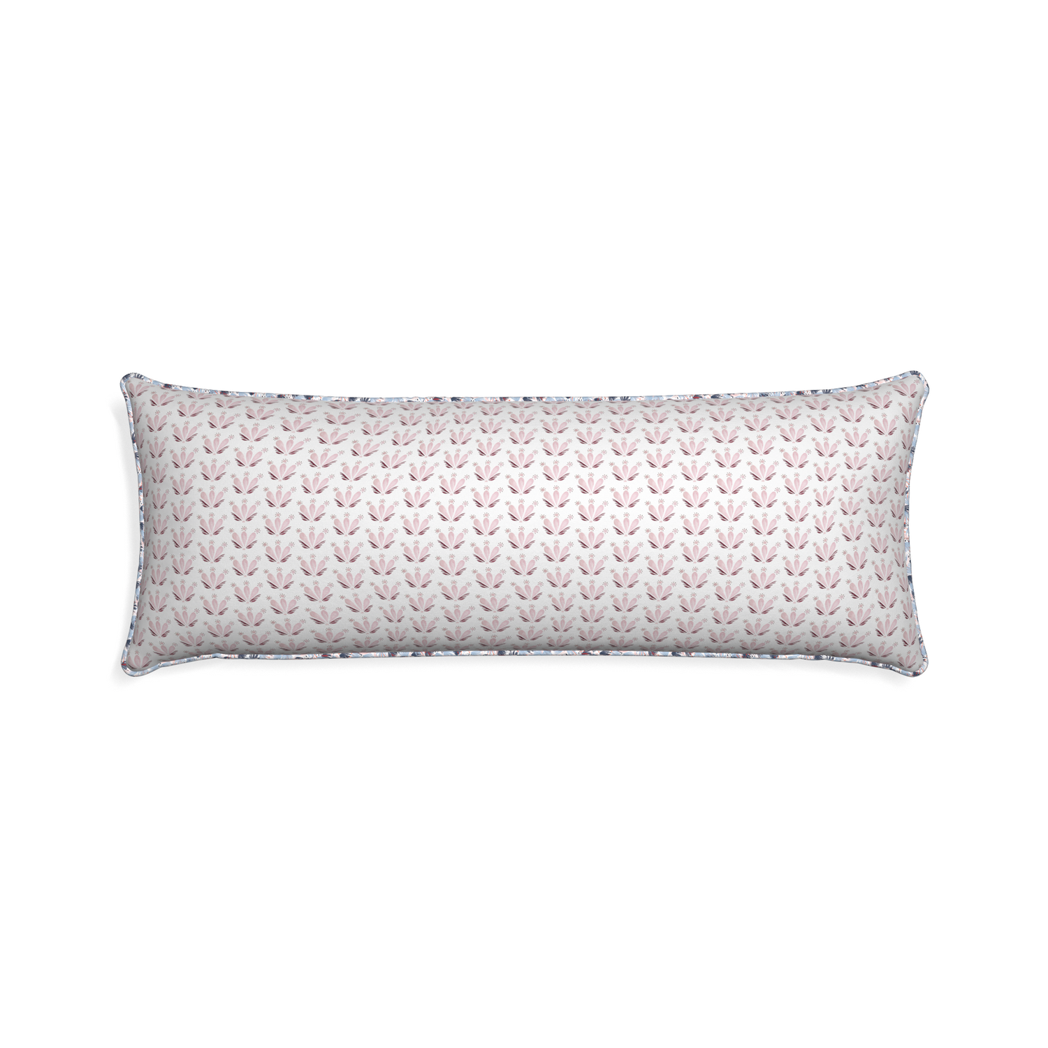 Xl-lumbar serena pink custom pink & burgundy drop repeat floralpillow with e piping on white background