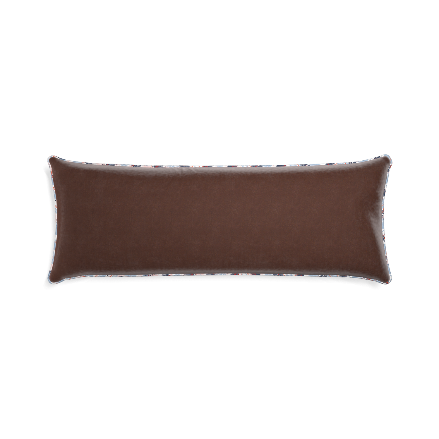 Xl-lumbar walnut velvet custom pillow with e piping on white background