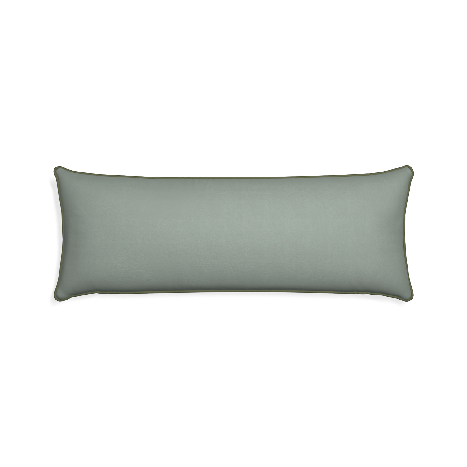 Xl-lumbar sage custom pillow with f piping on white background