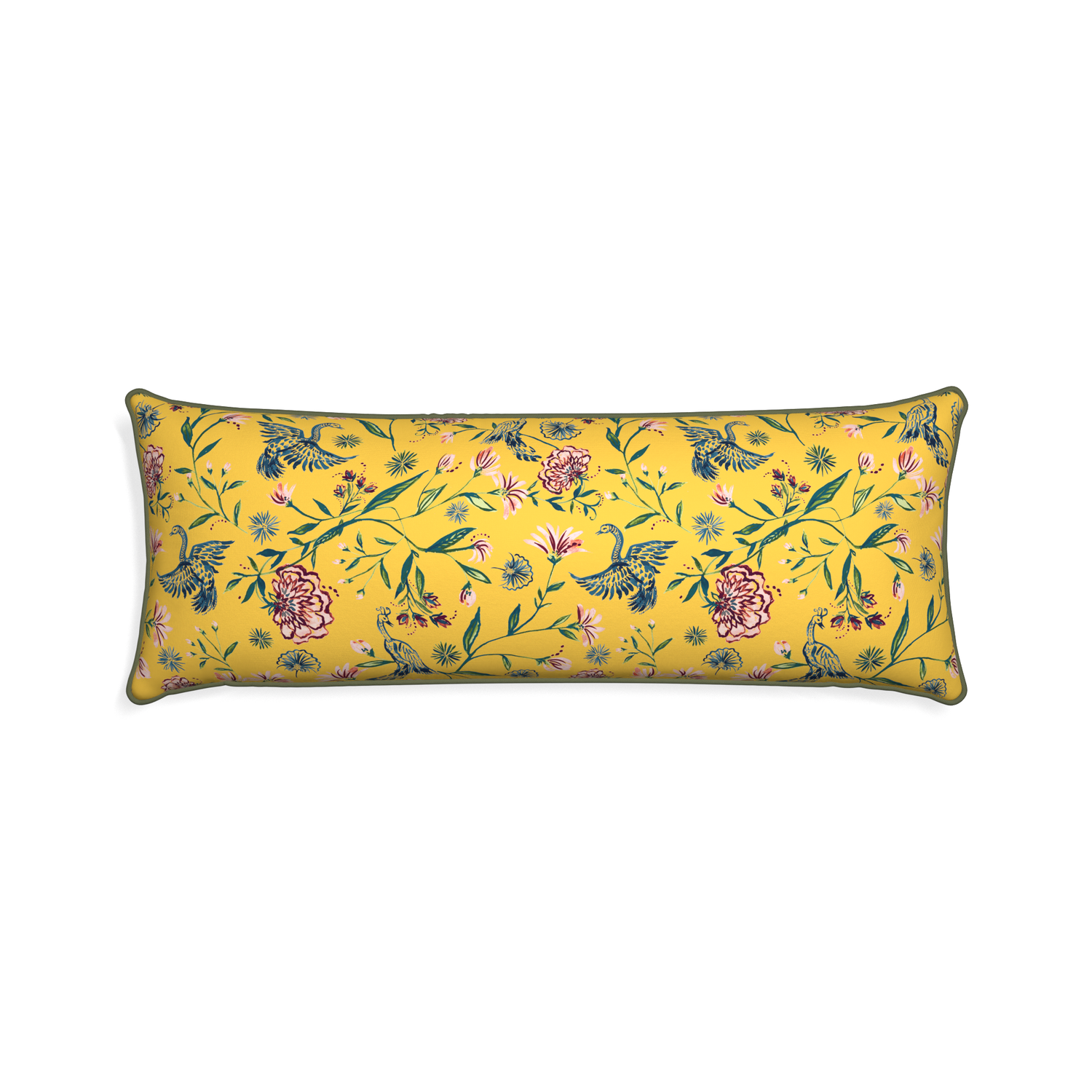 Xl-lumbar daphne canary custom pillow with f piping on white background