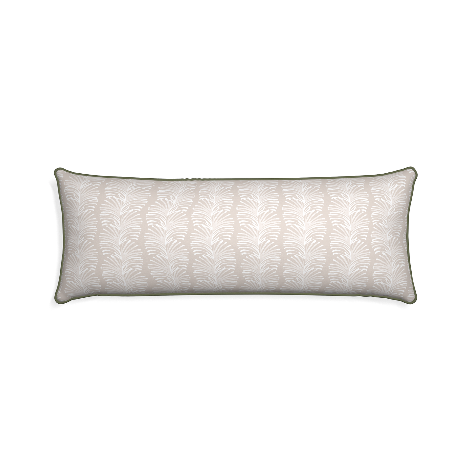 Xl-lumbar emma sand custom sand colored botanical stripepillow with f piping on white background