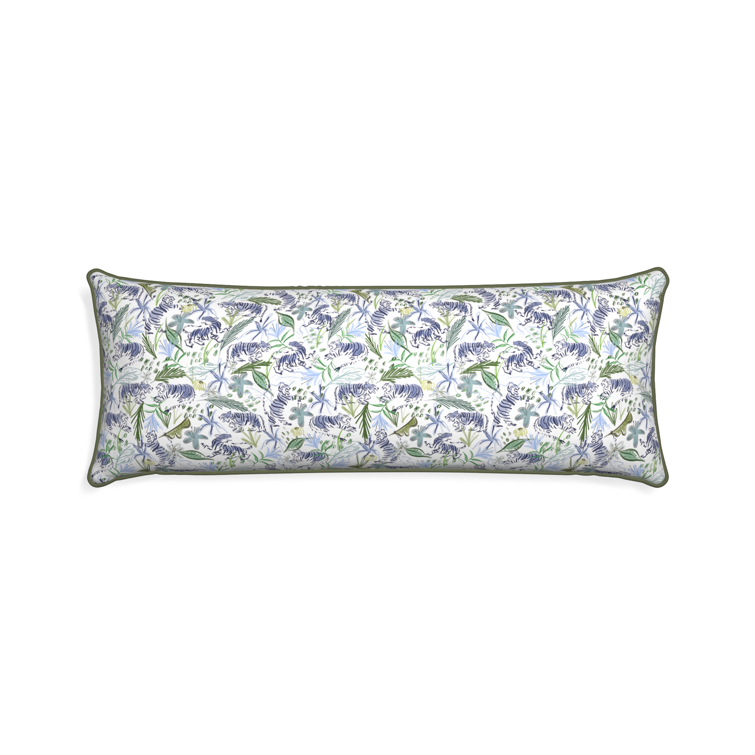 Xl-lumbar frida green custom pillow with f piping on white background