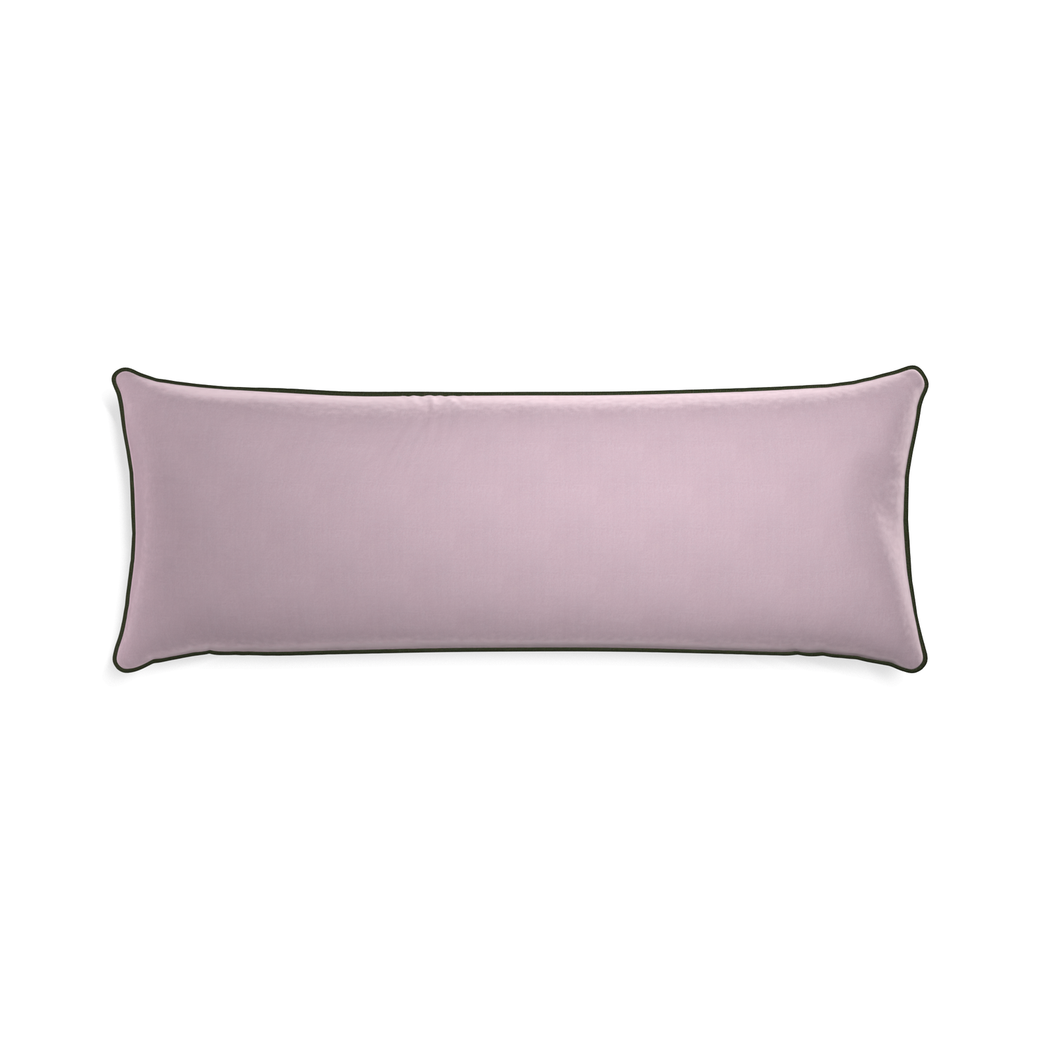 Xl-lumbar lilac velvet custom pillow with f piping on white background