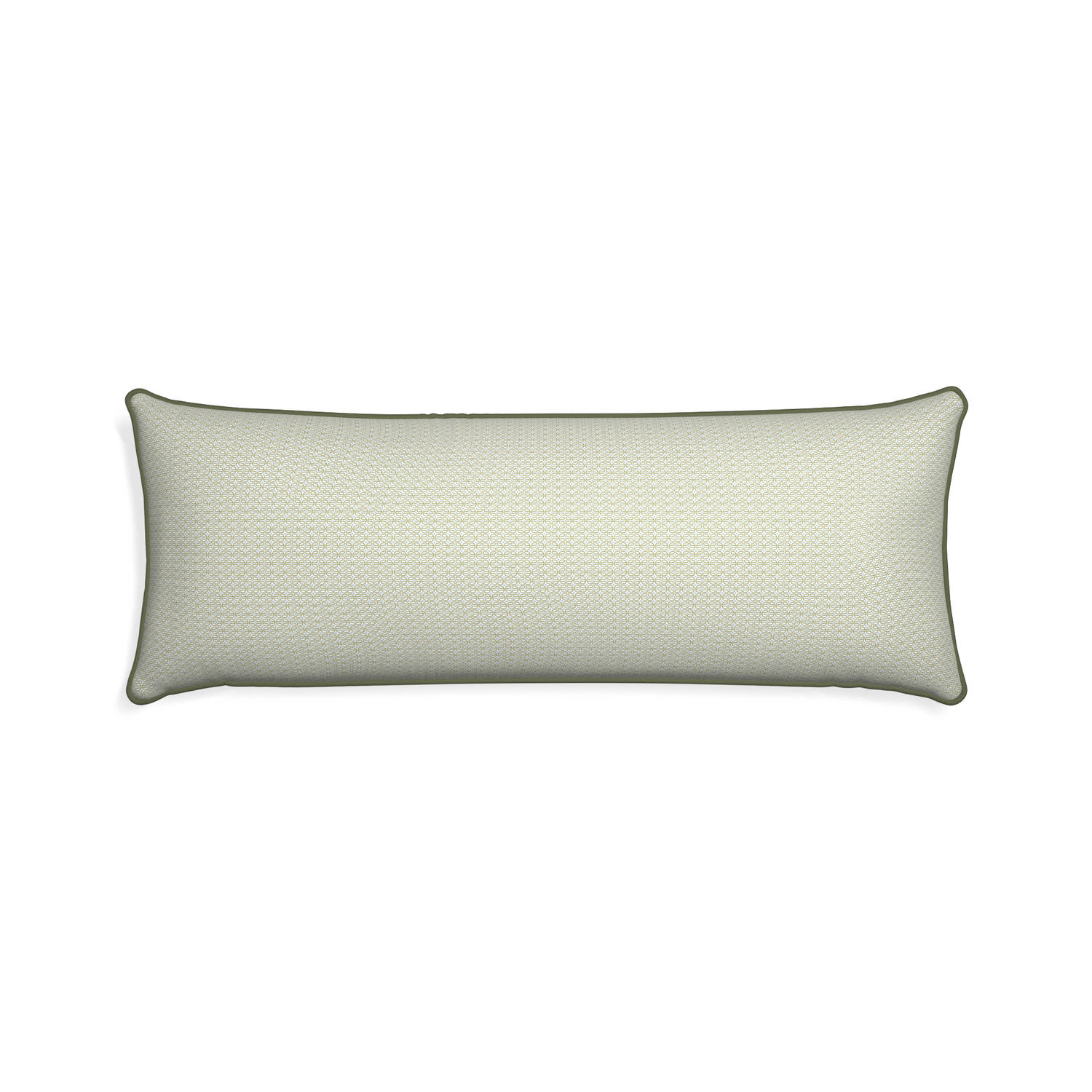 Xl-lumbar loomi moss custom moss green geometricpillow with f piping on white background