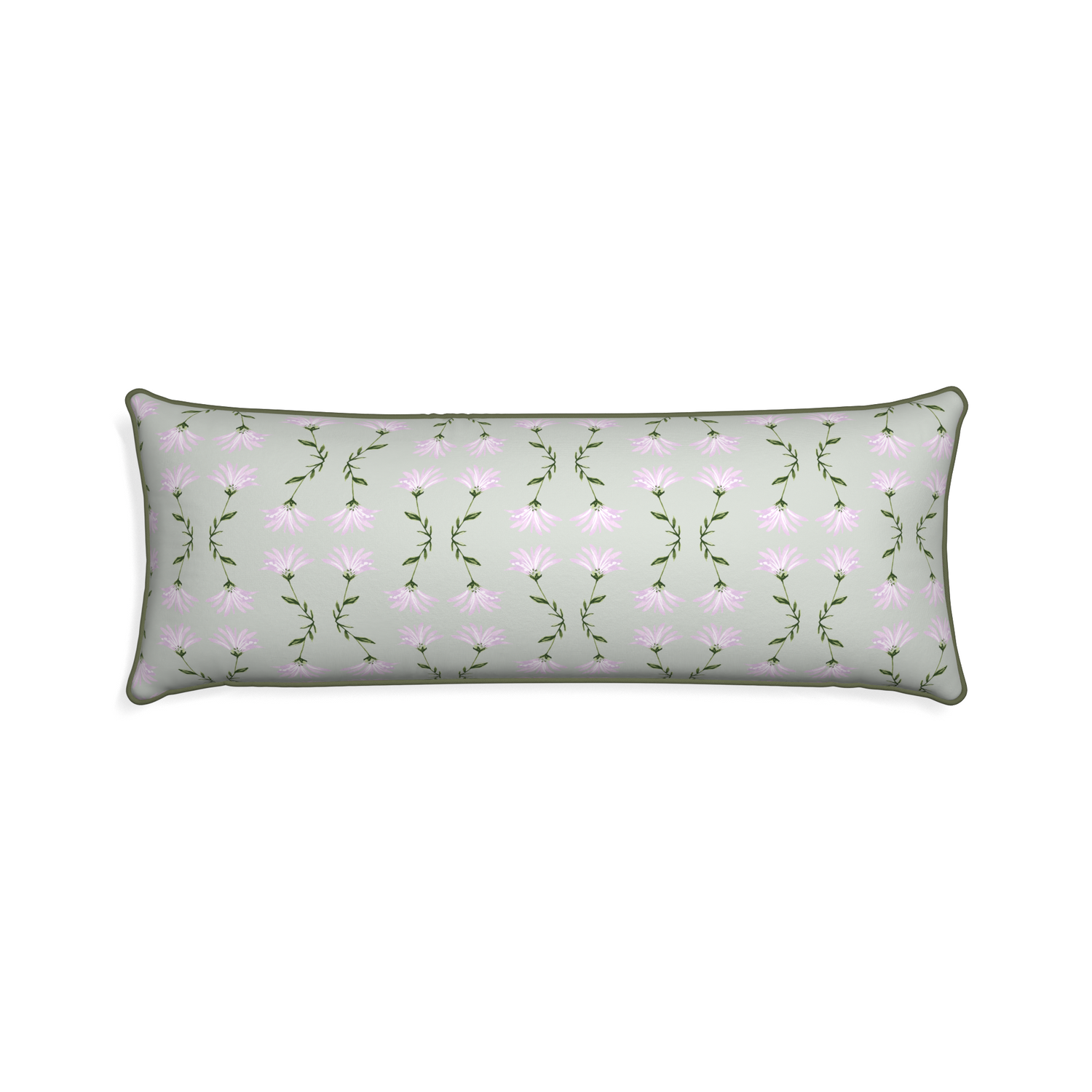 Xl-lumbar marina sage custom pillow with f piping on white background