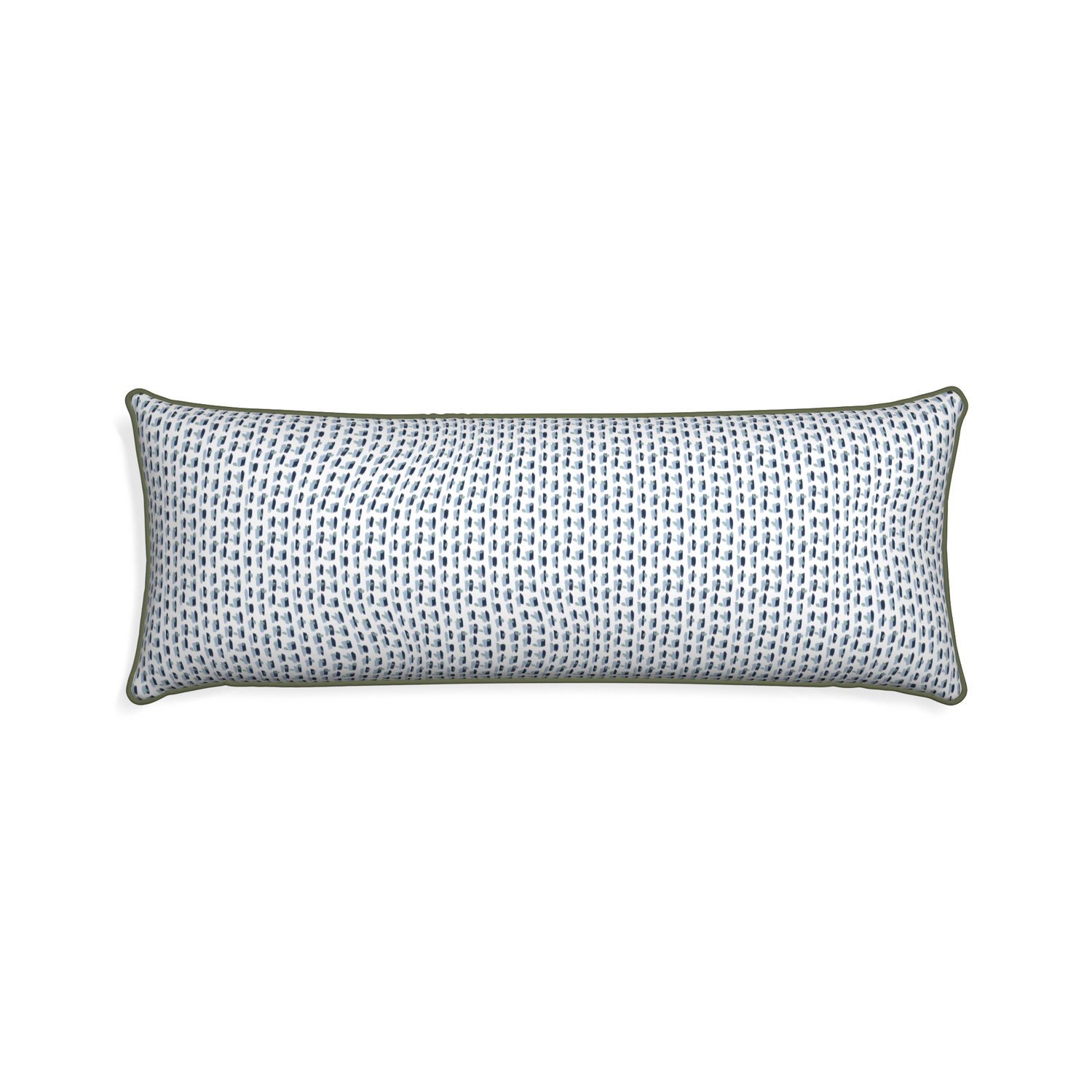 Xl-lumbar poppy blue custom pillow with f piping on white background