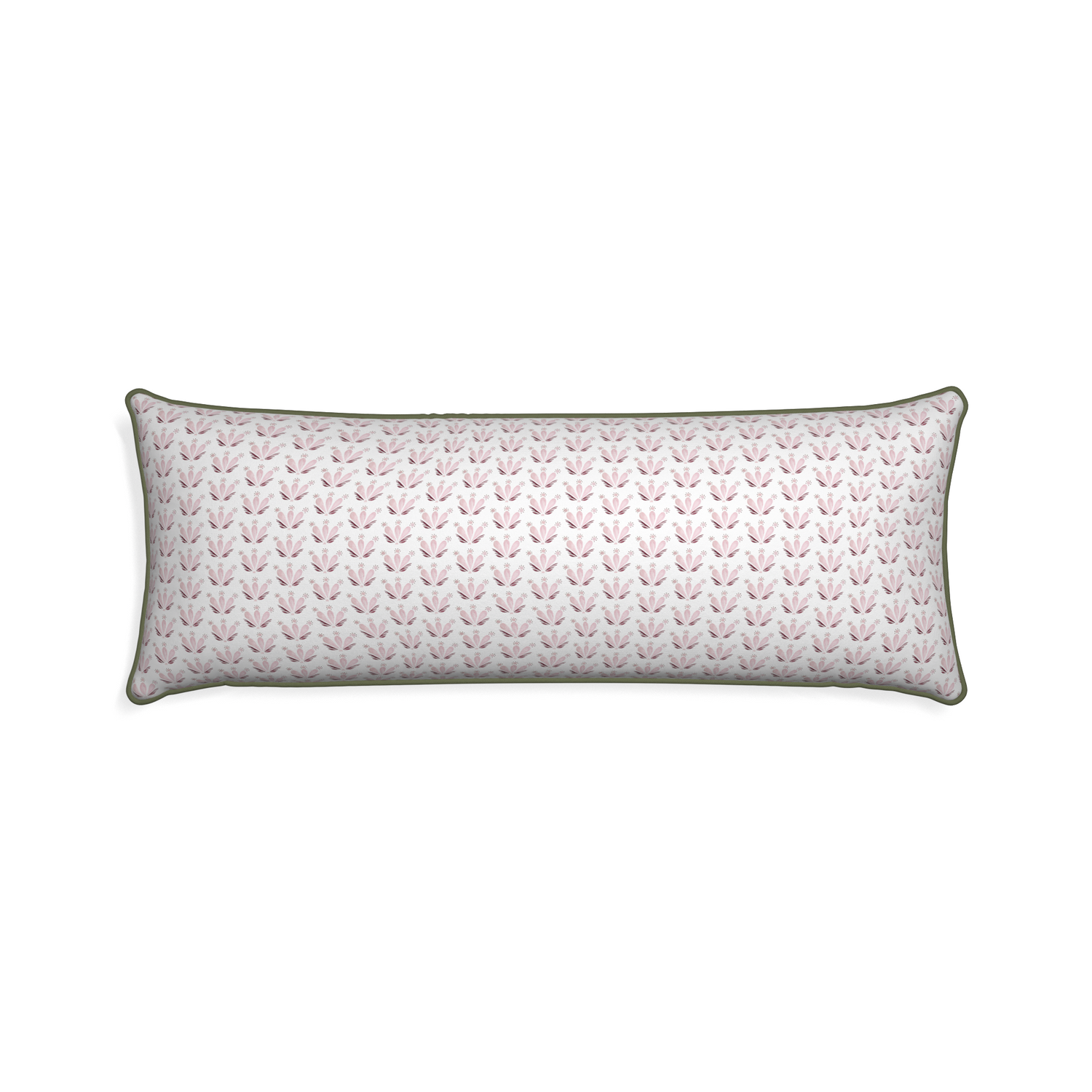 Xl-lumbar serena pink custom pink & burgundy drop repeat floralpillow with f piping on white background