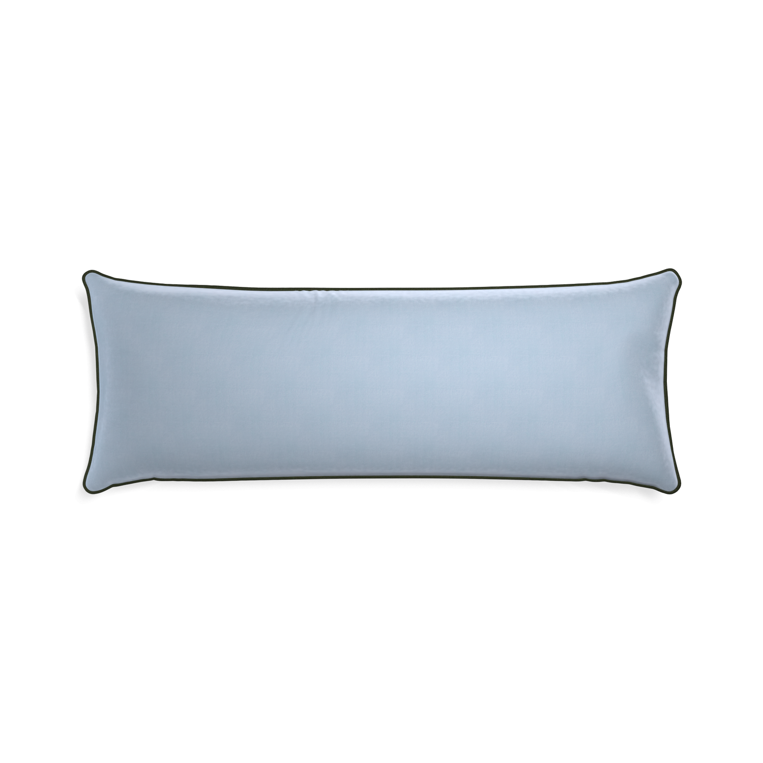 rectangle light blue velvet pillow with fern green piping